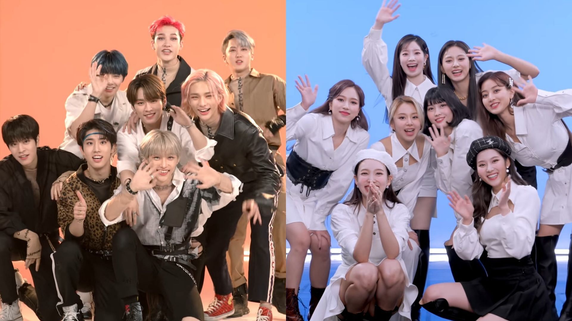 Stray Kids and TWICE (Image via YouTube/M2)