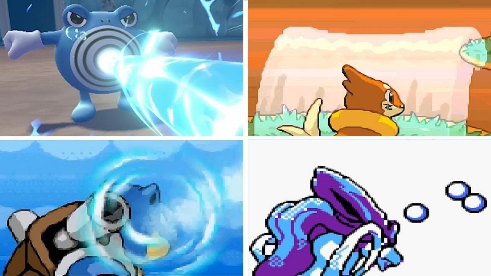 Various Water-type attacks in the Pokemon series (Image via NintenU/YouTube)