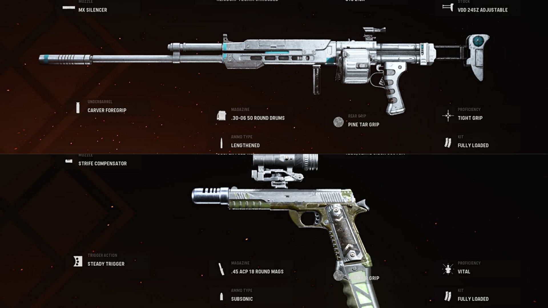 Some of the available blueprints for the KGM M40 and 1911 (Image via Activision)