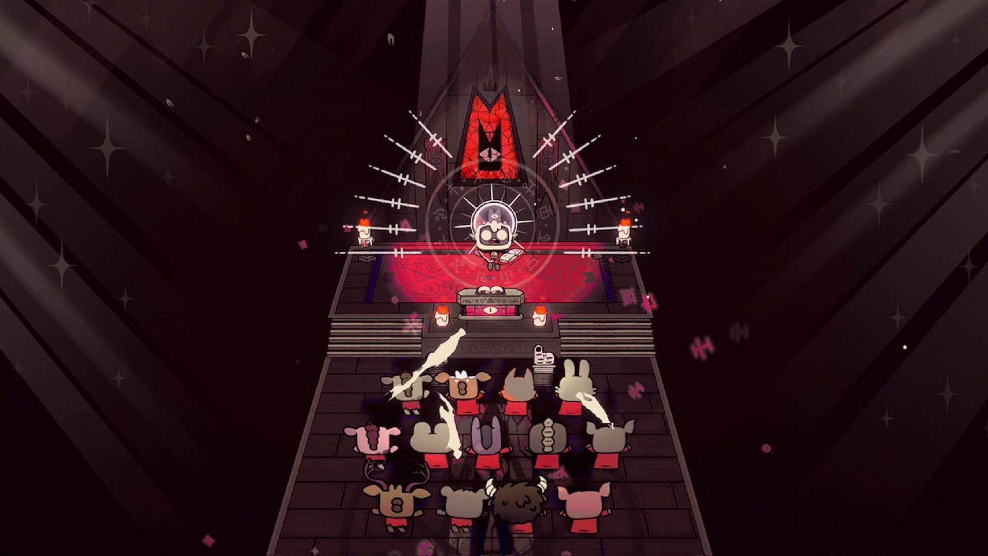 Gathering at the shrine in Cult of the Lamb (Image via Devolver Digital)