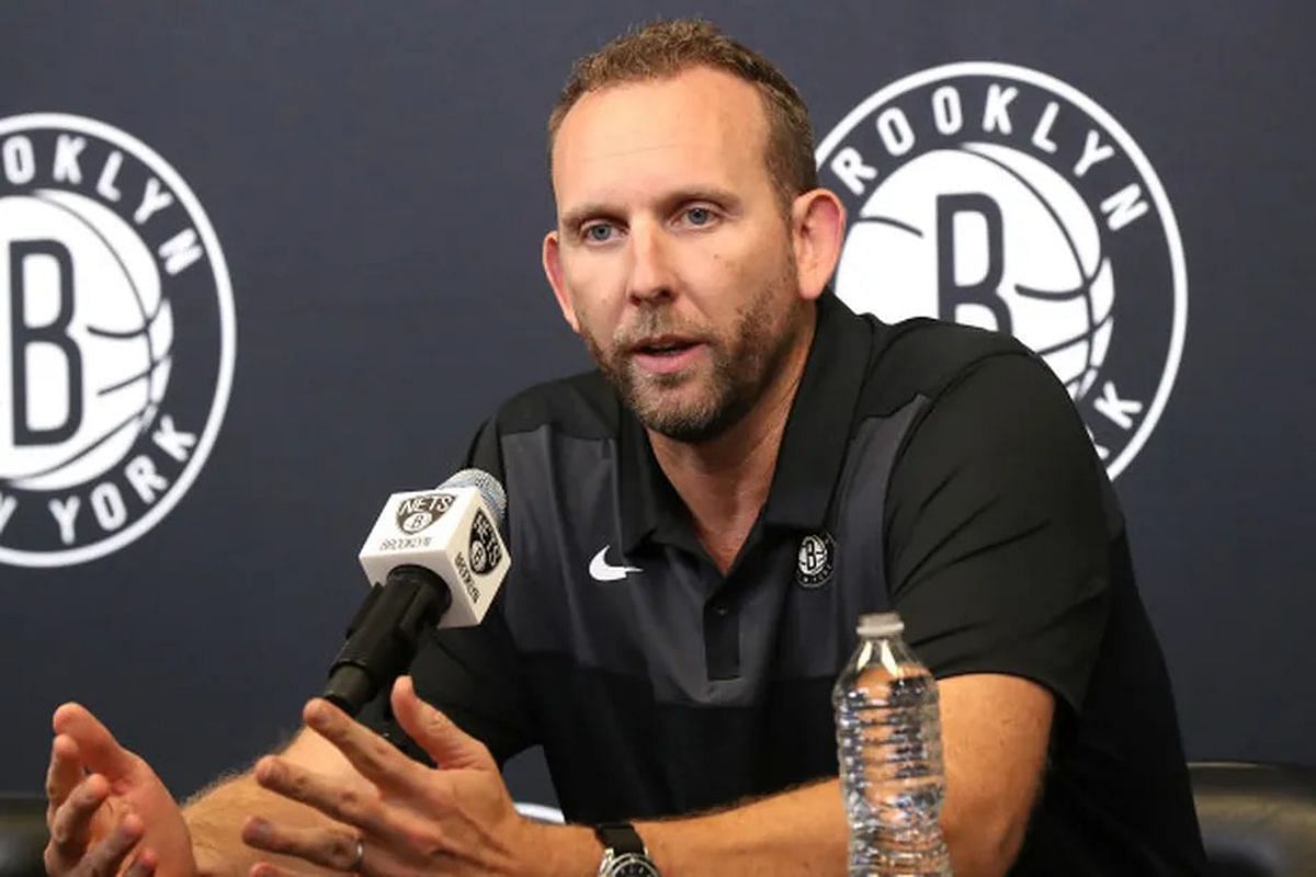 Brooklyn Nets general manager Sean Marks at a press conference 