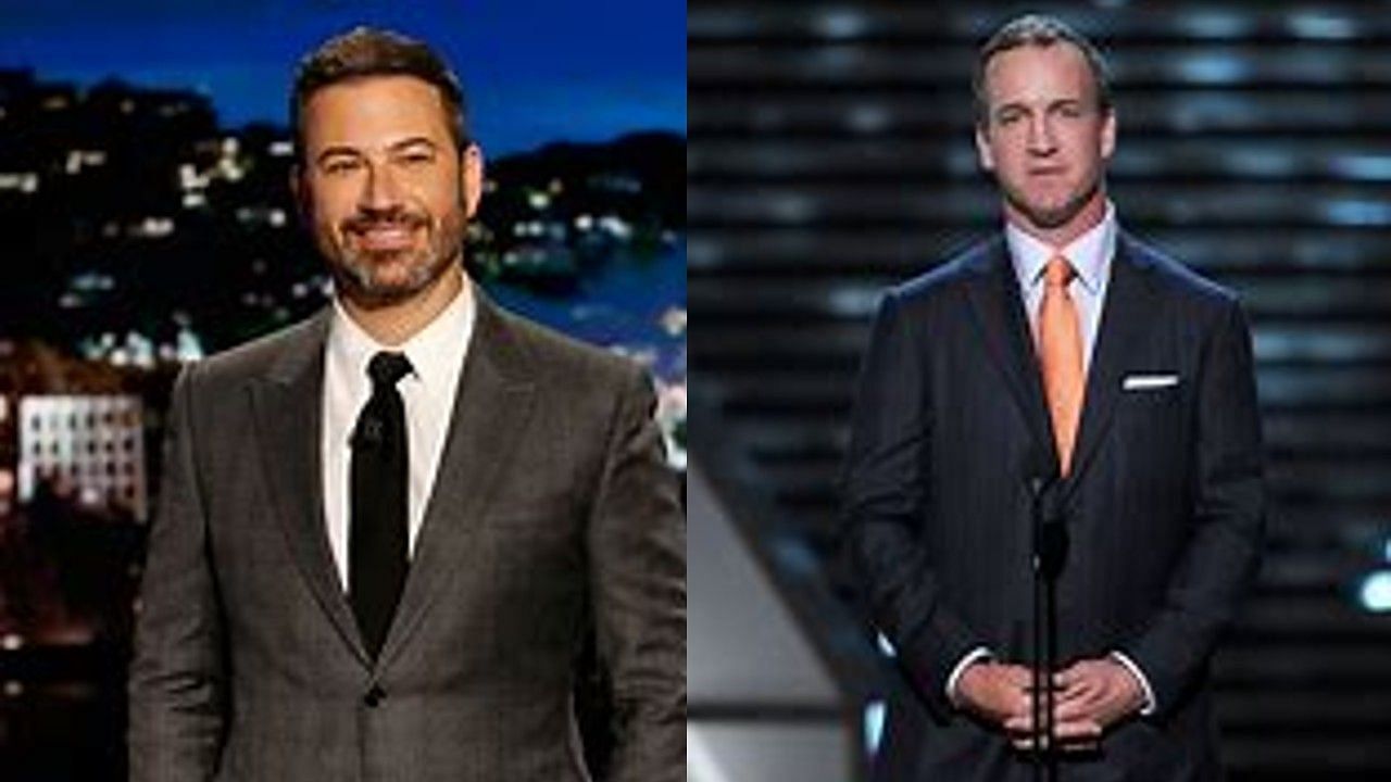 Jimmy Kimmel (left) and Peyton Manning (right). 