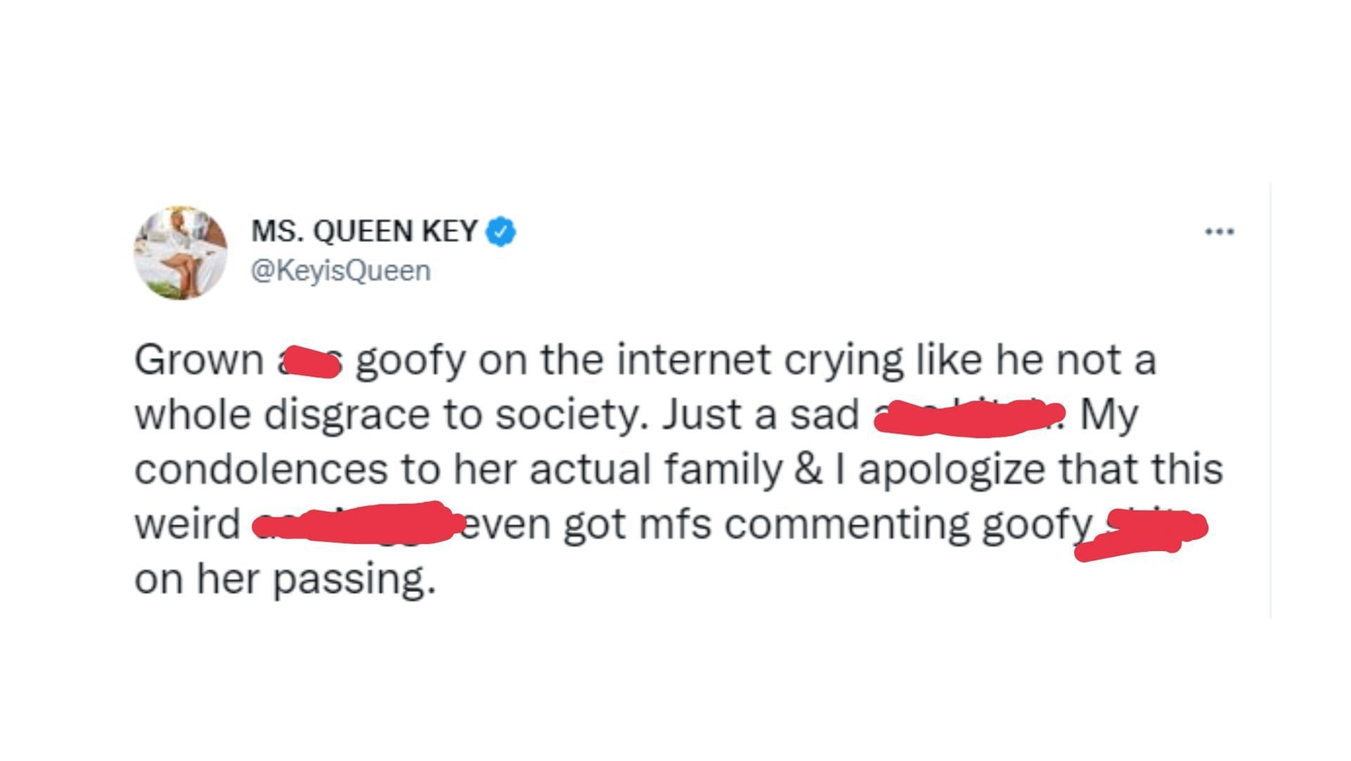 A tweet posted by Queen Key (Image via KeyisQueen/Twitter)