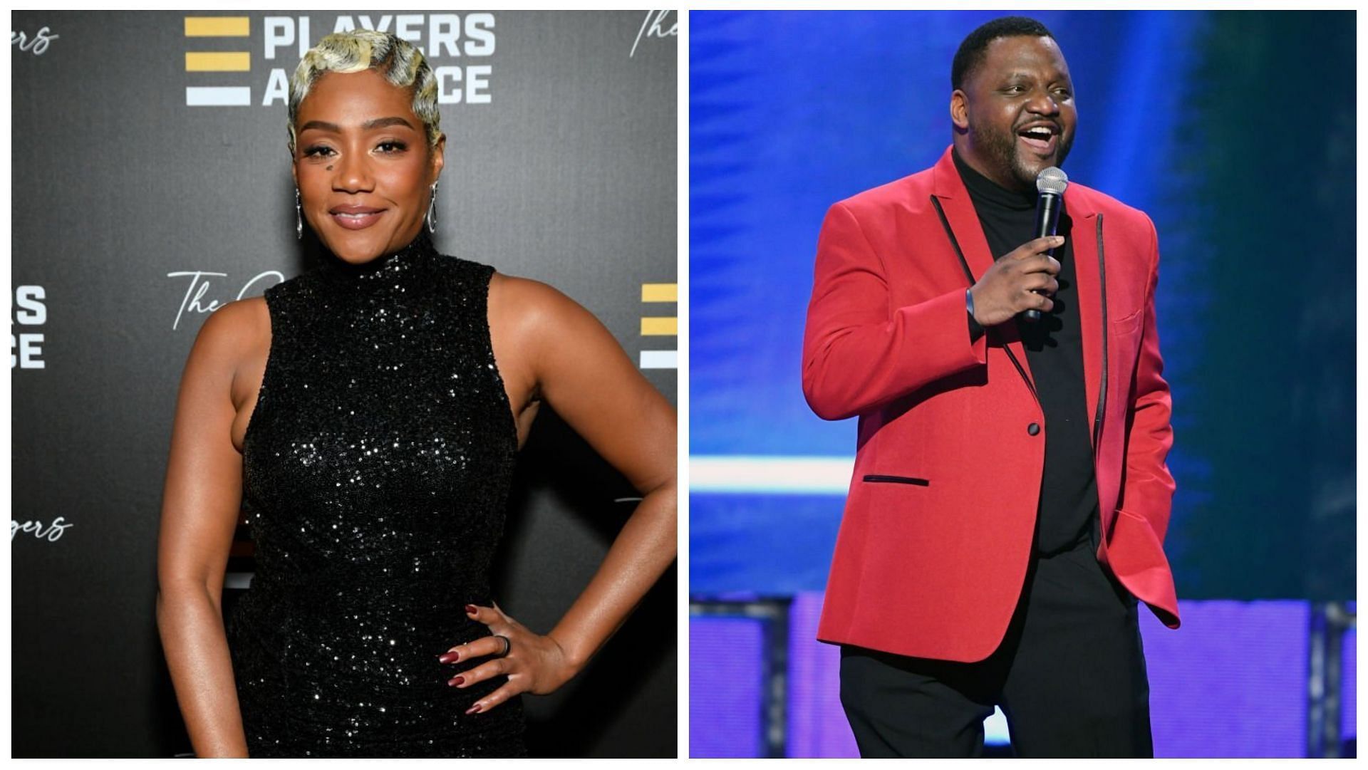 Tiffany Haddish and Aries Spears were accused of molesting a minor (Images via Michael Tullberg and Ethan Miller/Getty Images)