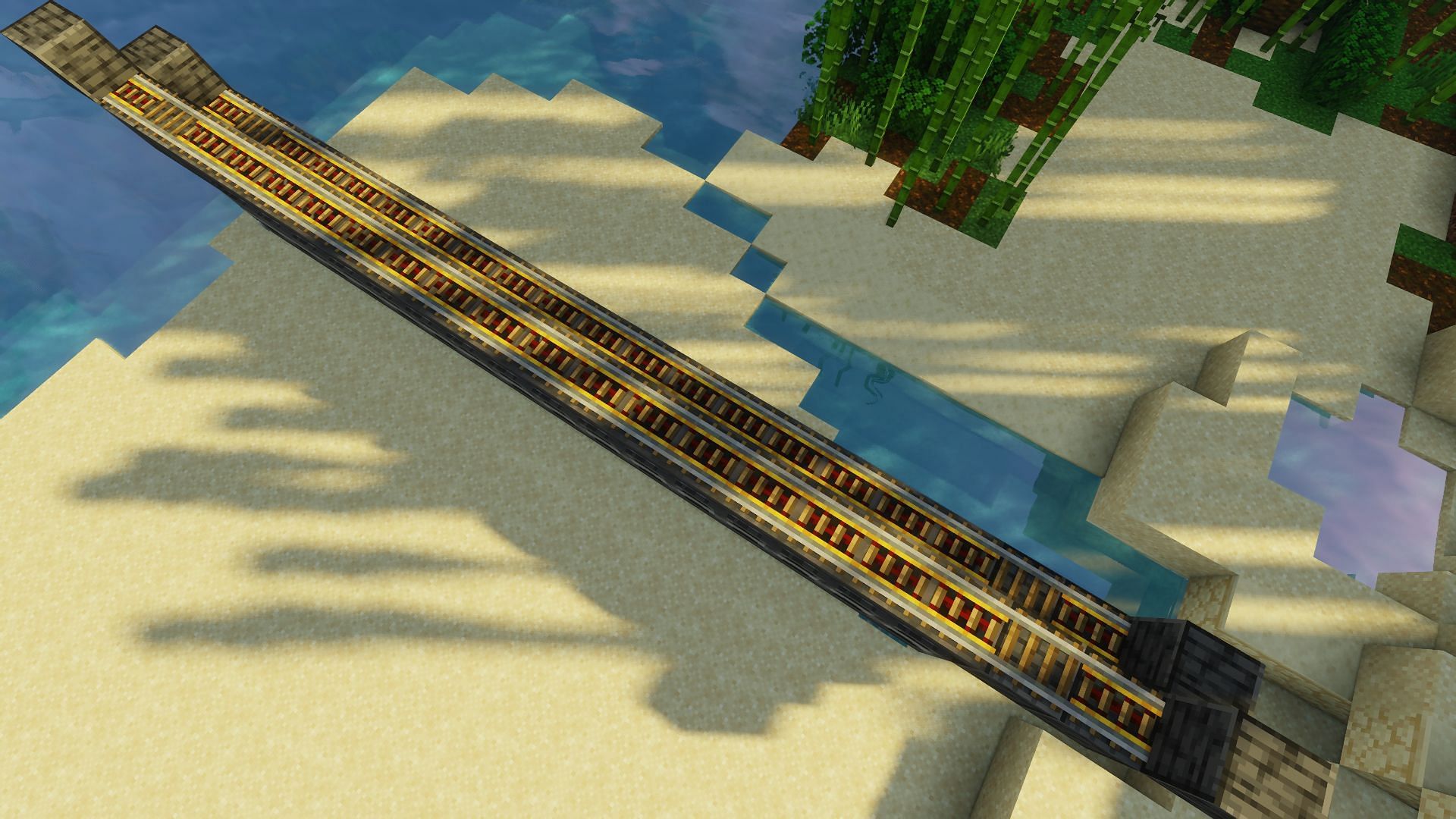The railway lines added to the smelters (Image via Minecraft)