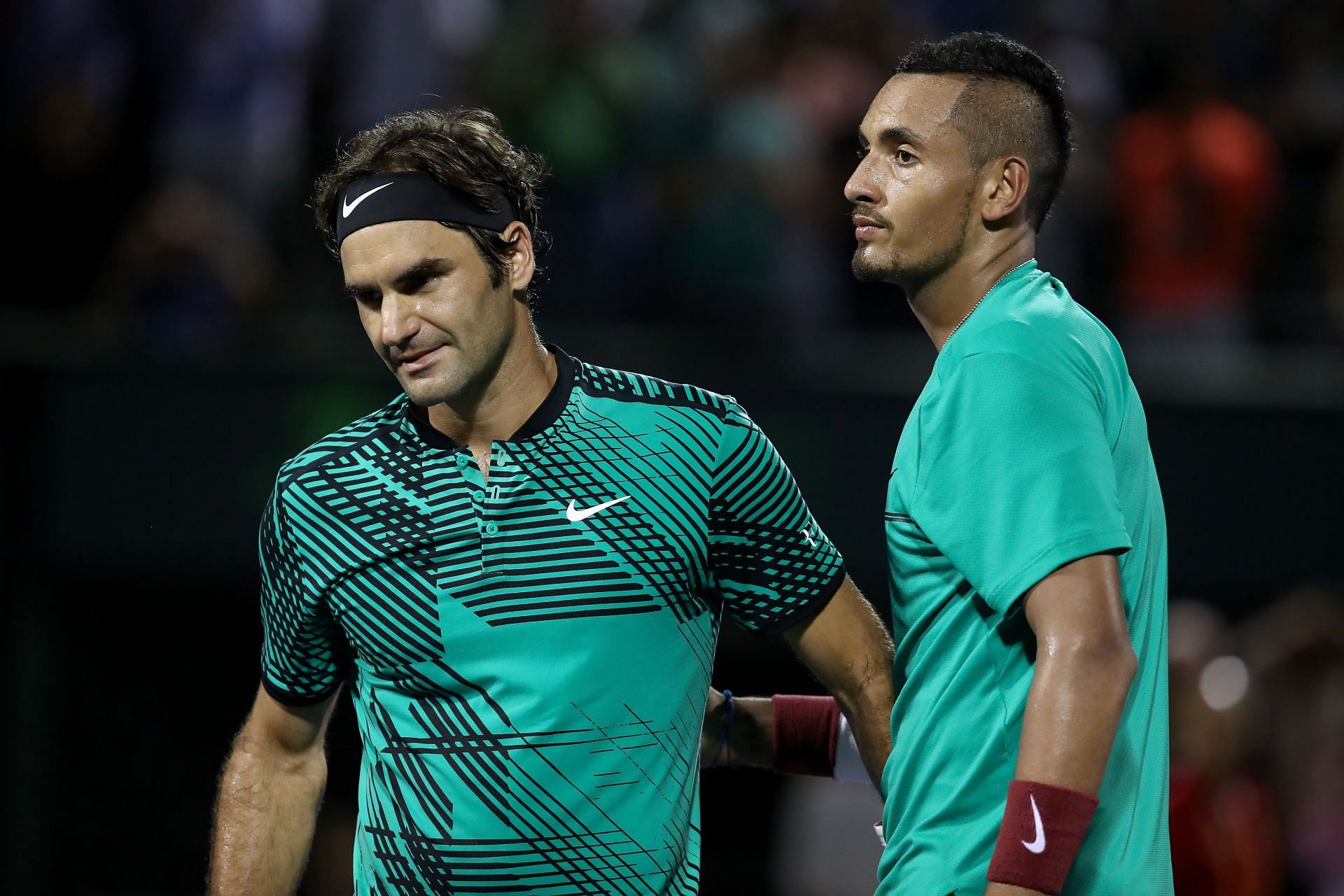 Roger Federer and Nick Kyrgios at the 2017 Miami Open