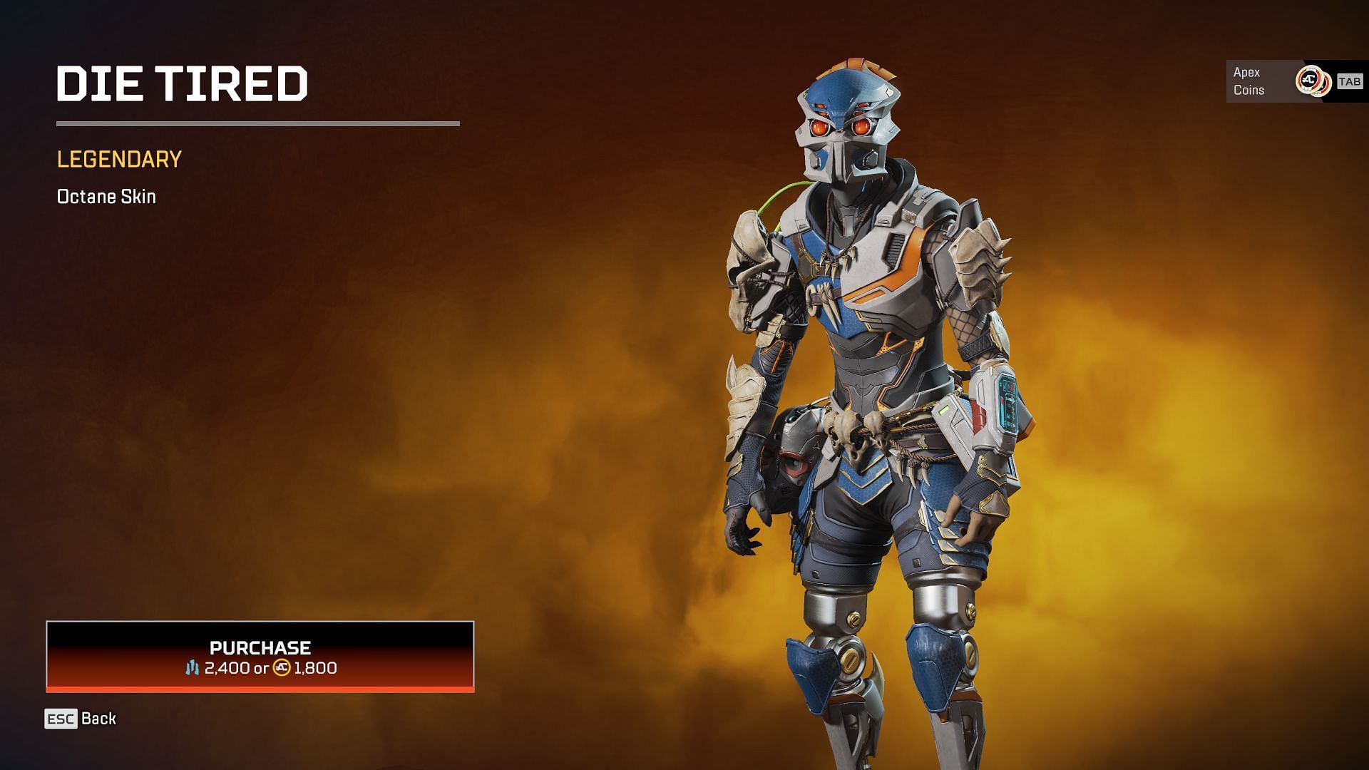 The Die Tired legendary Octane skin in Apex Legends (Image via EA)