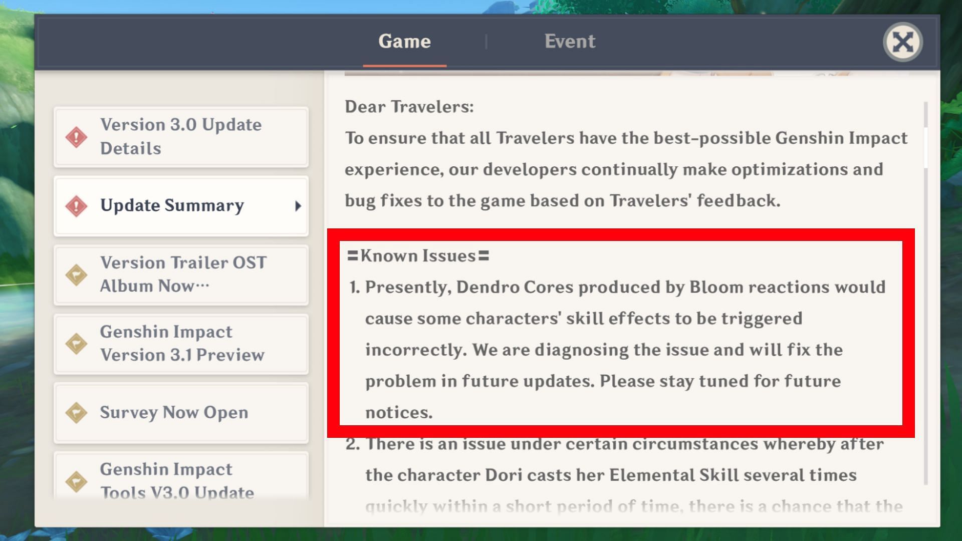 The in-game notice addresses this issue (Image via HoYoverse)