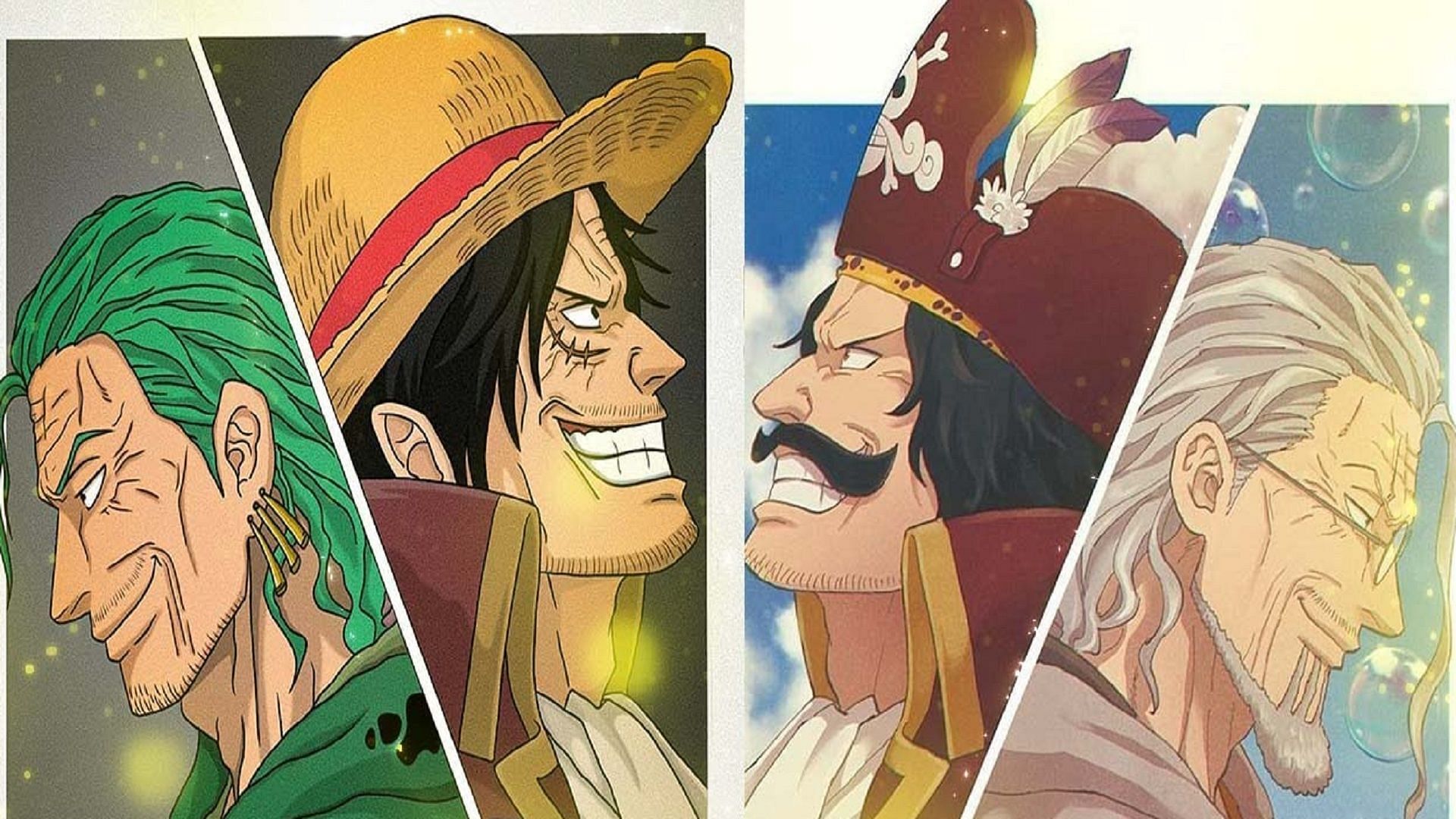 One Piece fans just love the analogy between Luffy, with his right-hand man Zoro, and Roger, with his right-hand man Rayleigh (Image via Eiichiro Oda/Shueisha, One Piece)
