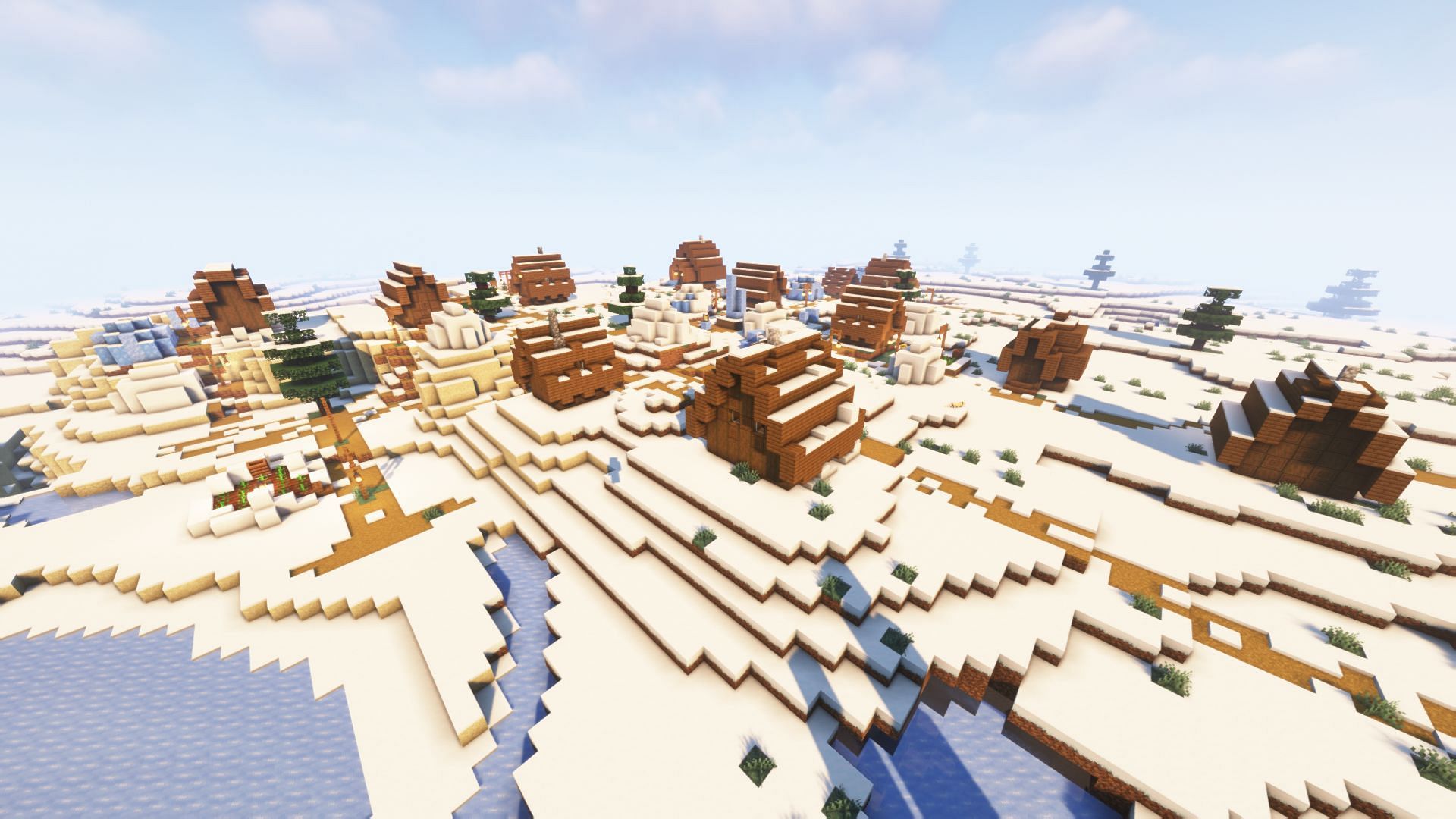 This seed spawns players near the rare ice spikes biome, a few hundred blocks away from a village (Image via Mojang)