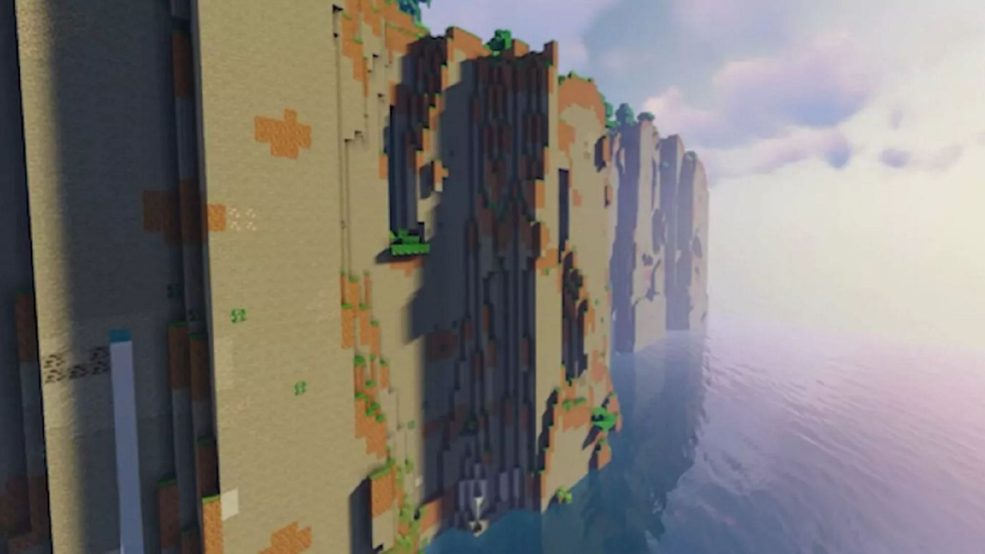 This cliff is gorgeous and makes for a fantastic building site (Image via Mojang)