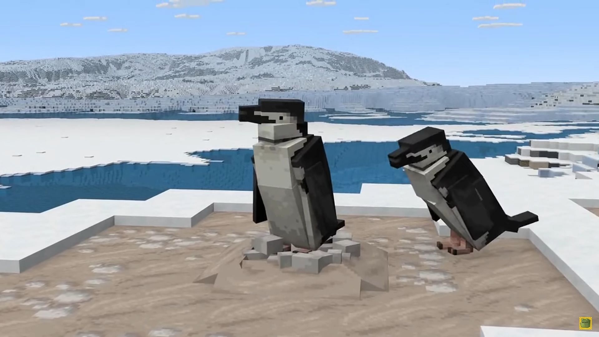 Two of the penguins shown off in the Frozen Planet Two crossover trailer (Image via Minecraft)