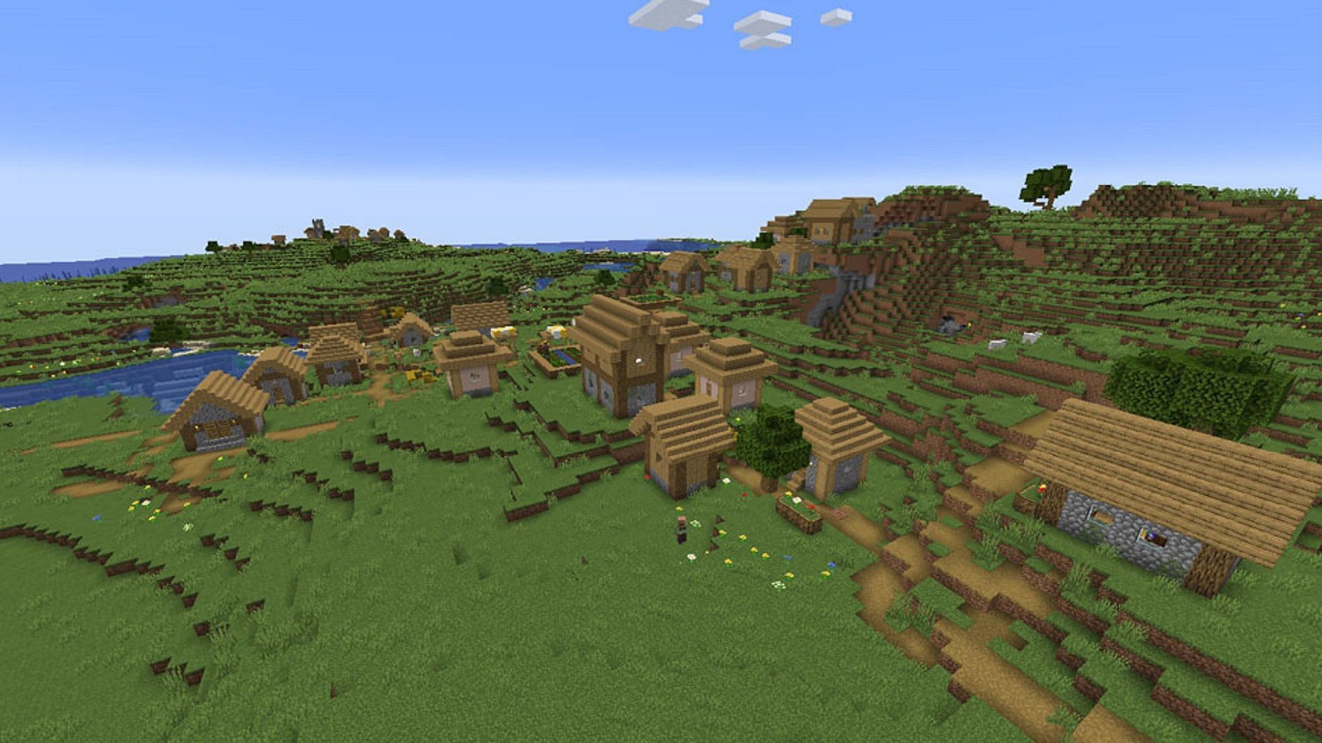 This spawn island doesn&#039;t lack for villages (Image via Mojang)