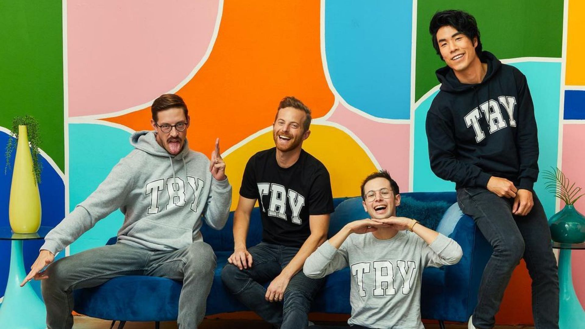 The Try Guys comprise Ned Fulmer, Zach Kornfeld, Eugene Lee Yang, and Kedith Habersberger. (Image via Instagram/@tryguys)