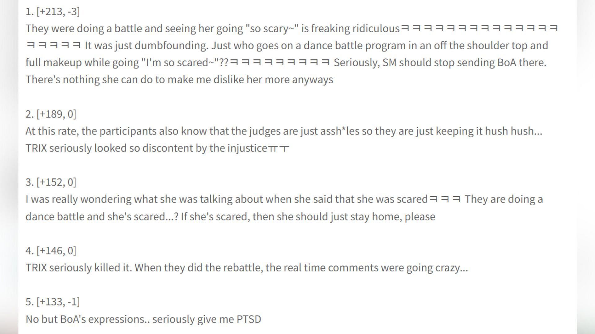 K-netizens&#039; comments on BoA&#039;s &quot;scary&quot; comment (Image via Pann Nate)