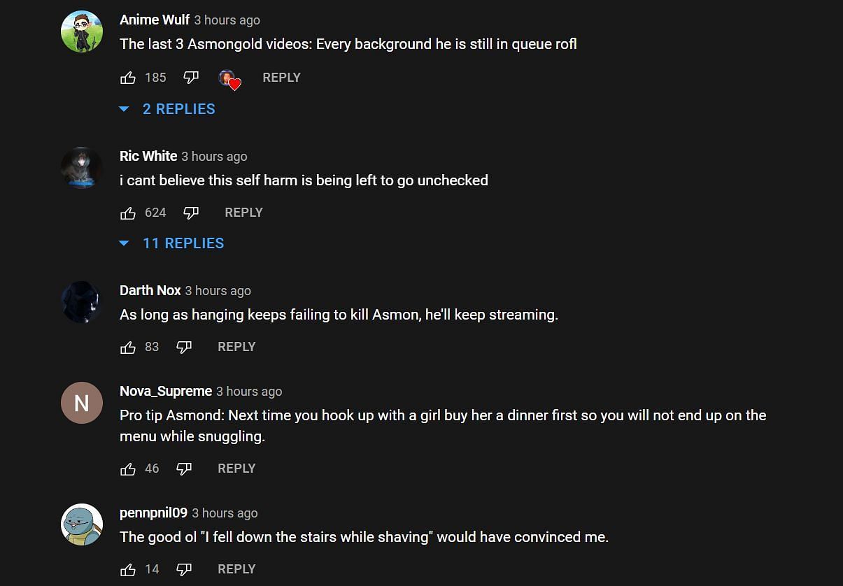 YouTube comments about the red marks (Image via Asmongold Clips/YouTube)