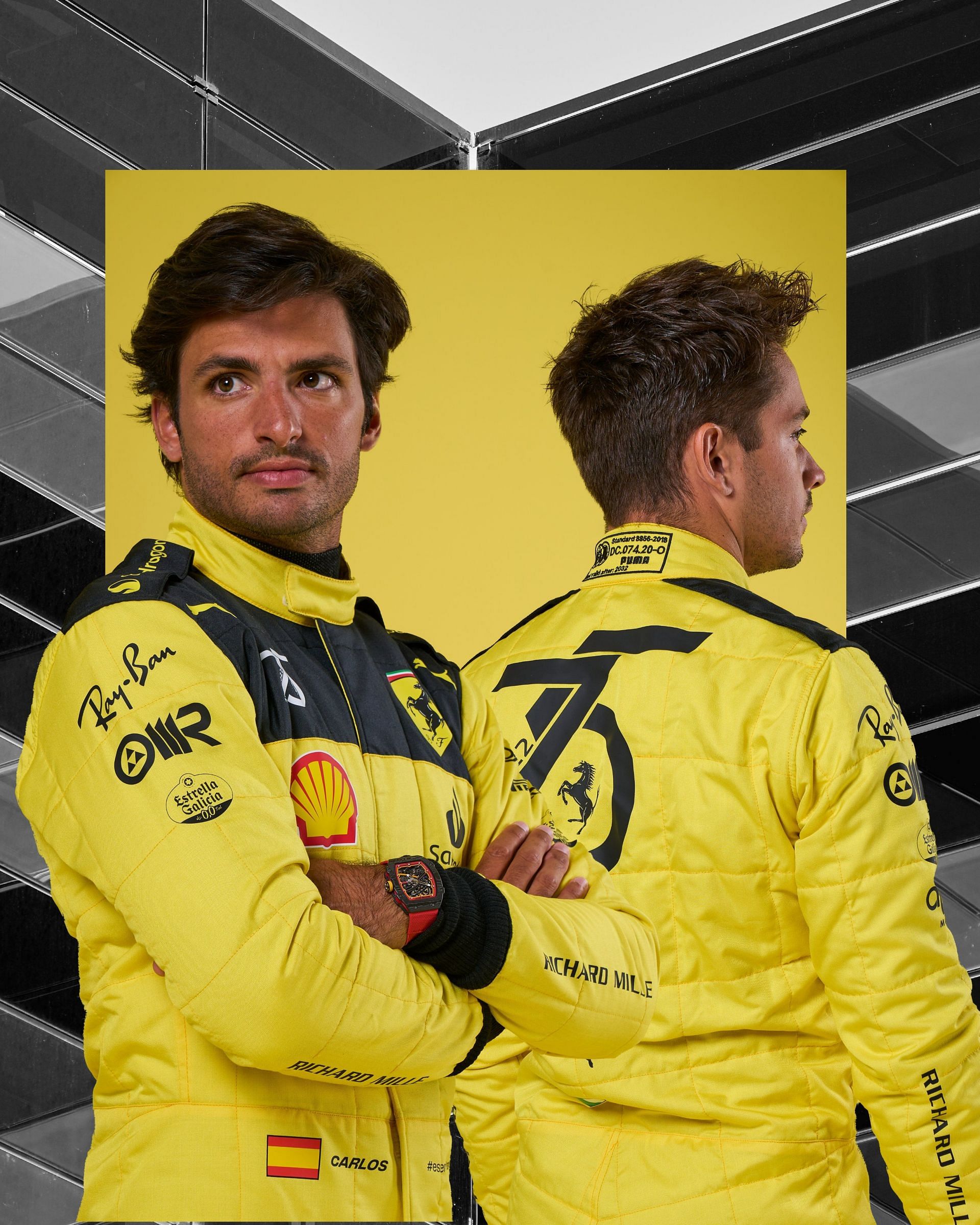 Carlos Sainz(left) and Charles Leclerc(right) in special yellow liveries for Italian GP.(Credits Scuderia Ferrari/Twitter)