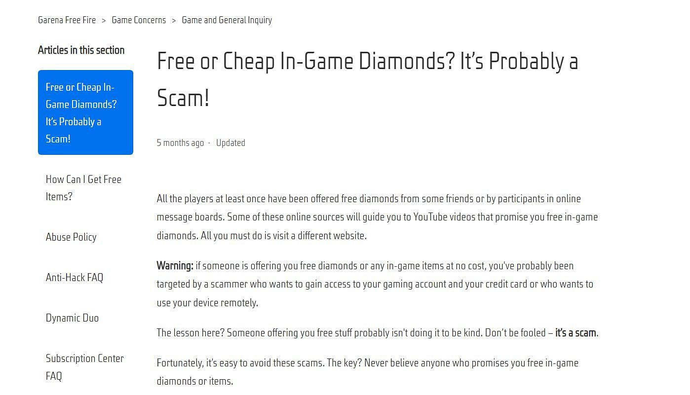 Why should one avoid going for any lucrative offers regarding free diamonds? (Image via Garena)