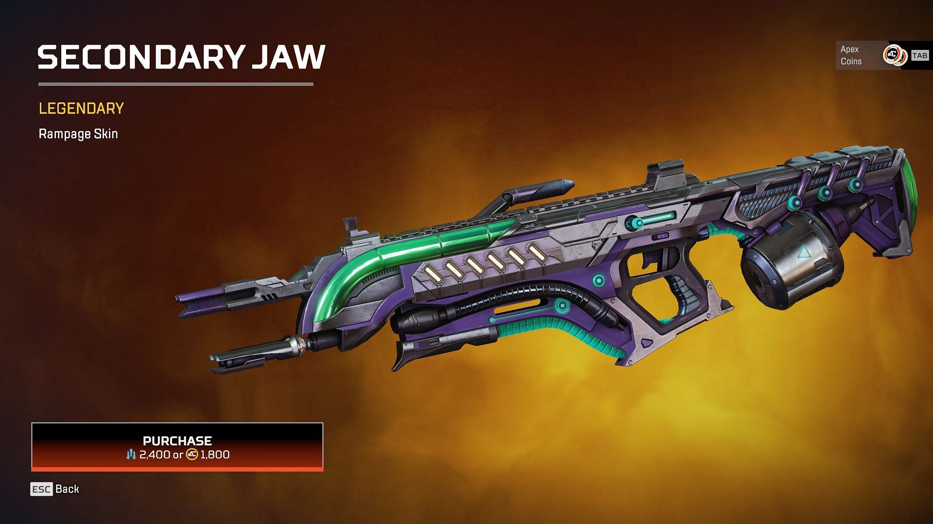 The Secondary Jaw legendary Rampage skin in Apex Legends (Image via EA)