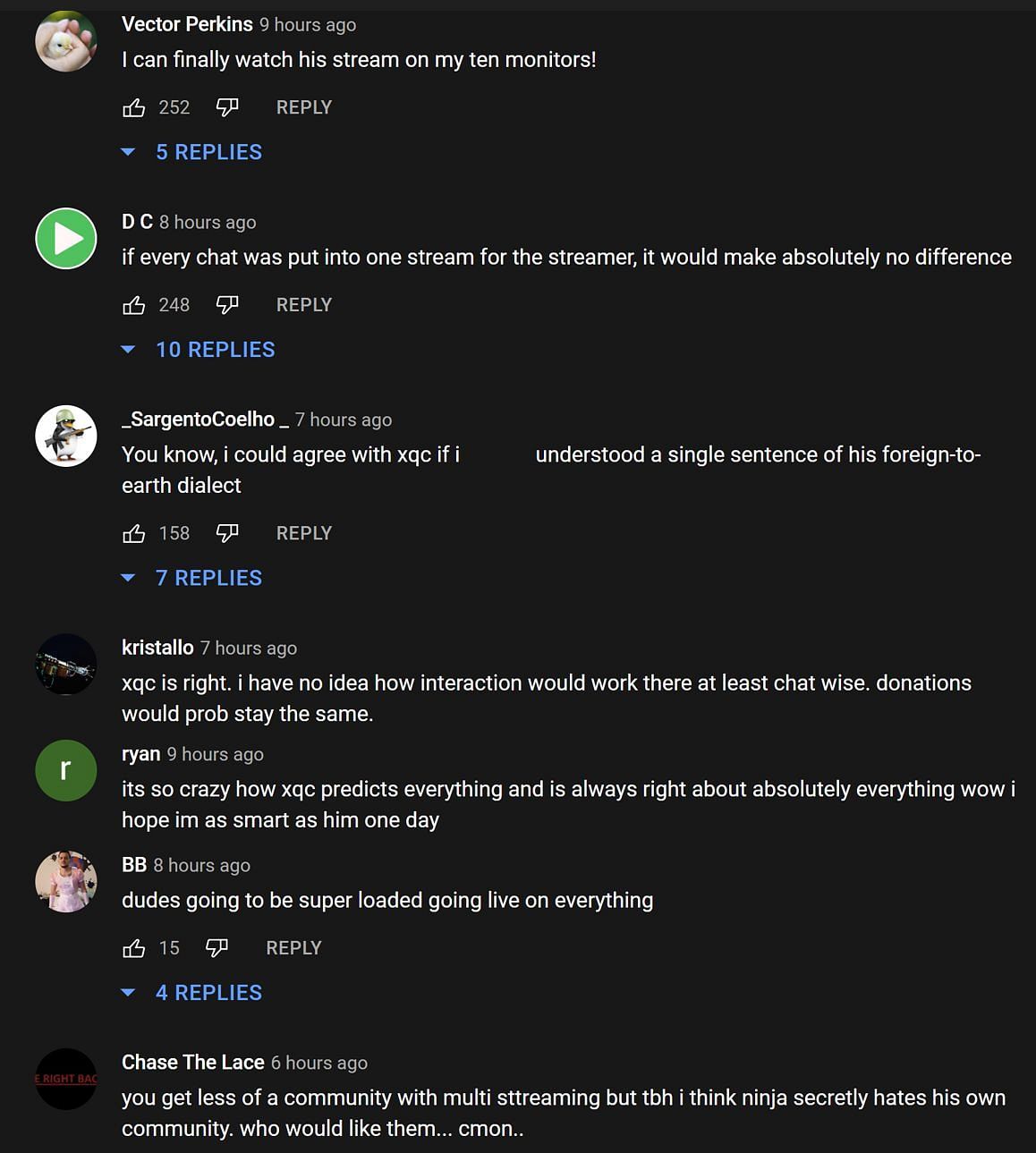 Les fans dans la section des commentaires YouTube donnent leur avis sur les opinions du joueur (Images via YouTube / xQc Clips)