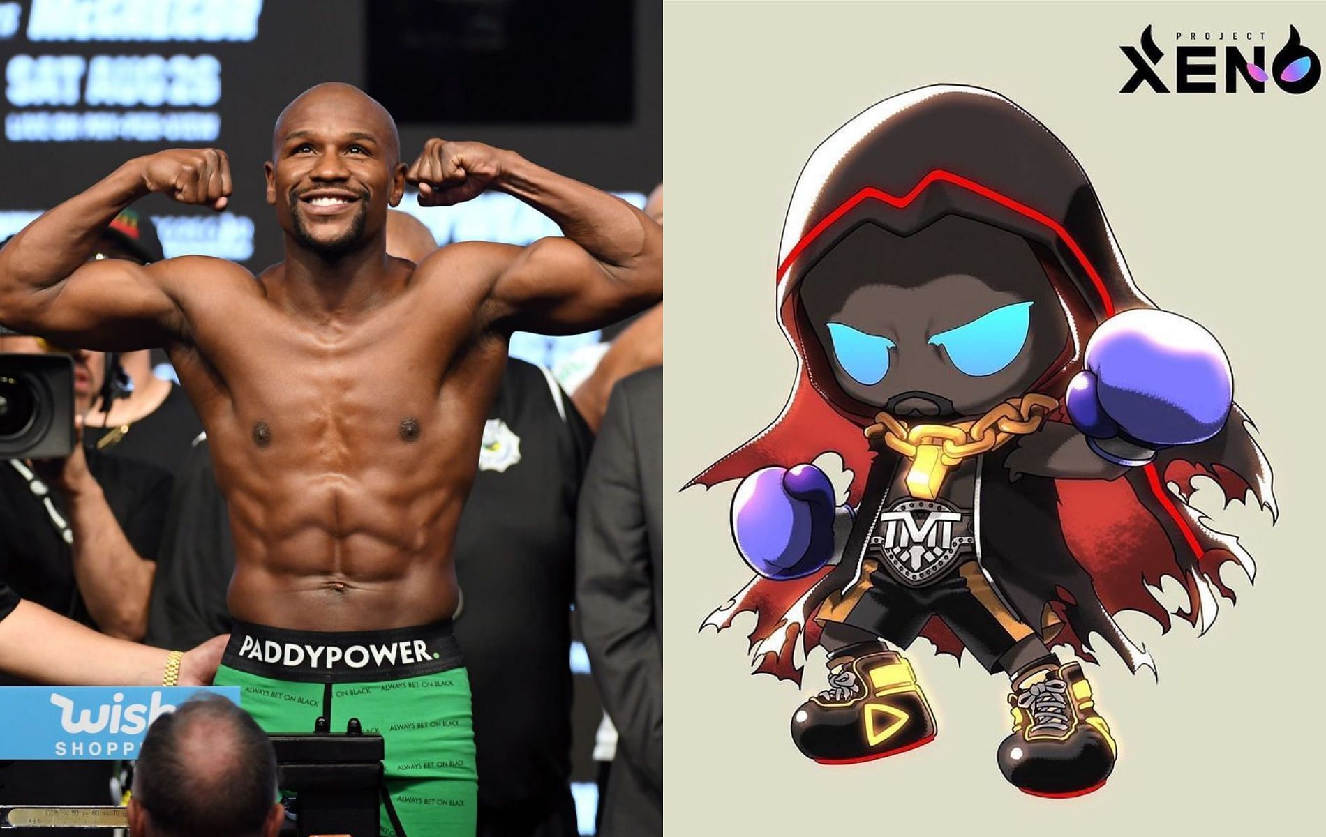 Floyd Mayweather (left) and his new NFT (right)