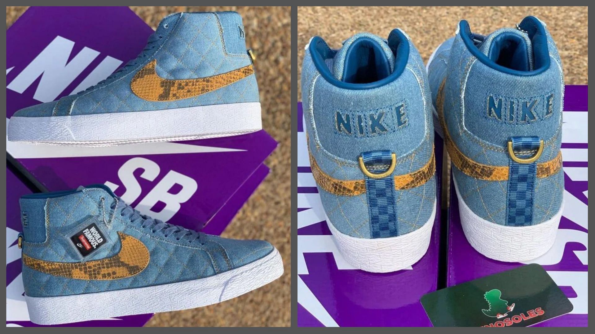 Take a closer look at the Supreme x Nike SB Blazer Mid Industrial Blue colorway (Image via Instagram/@dinosoles)