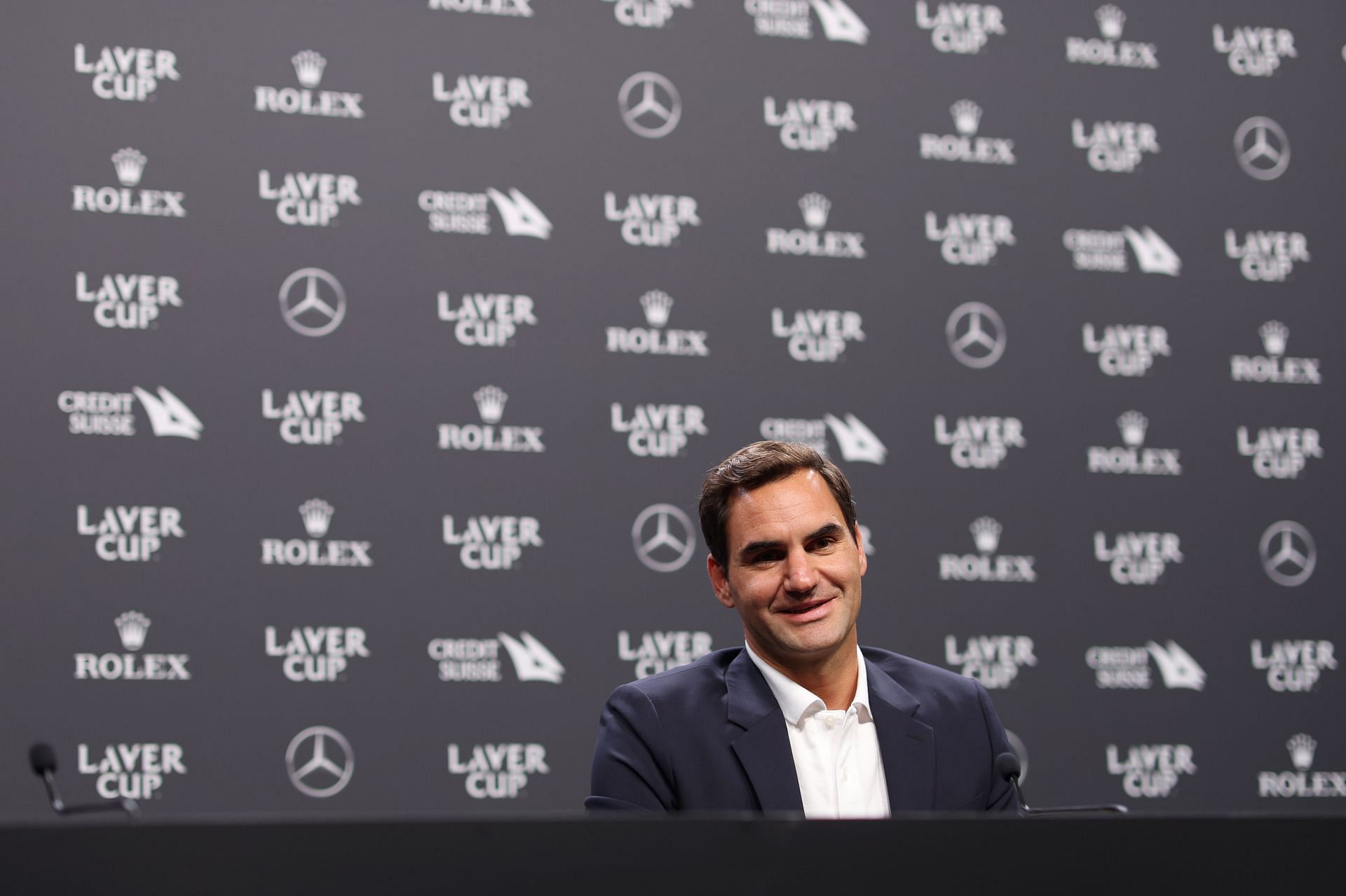 Roger Federer at a press conference ahead of the 2022 Laver Cup.