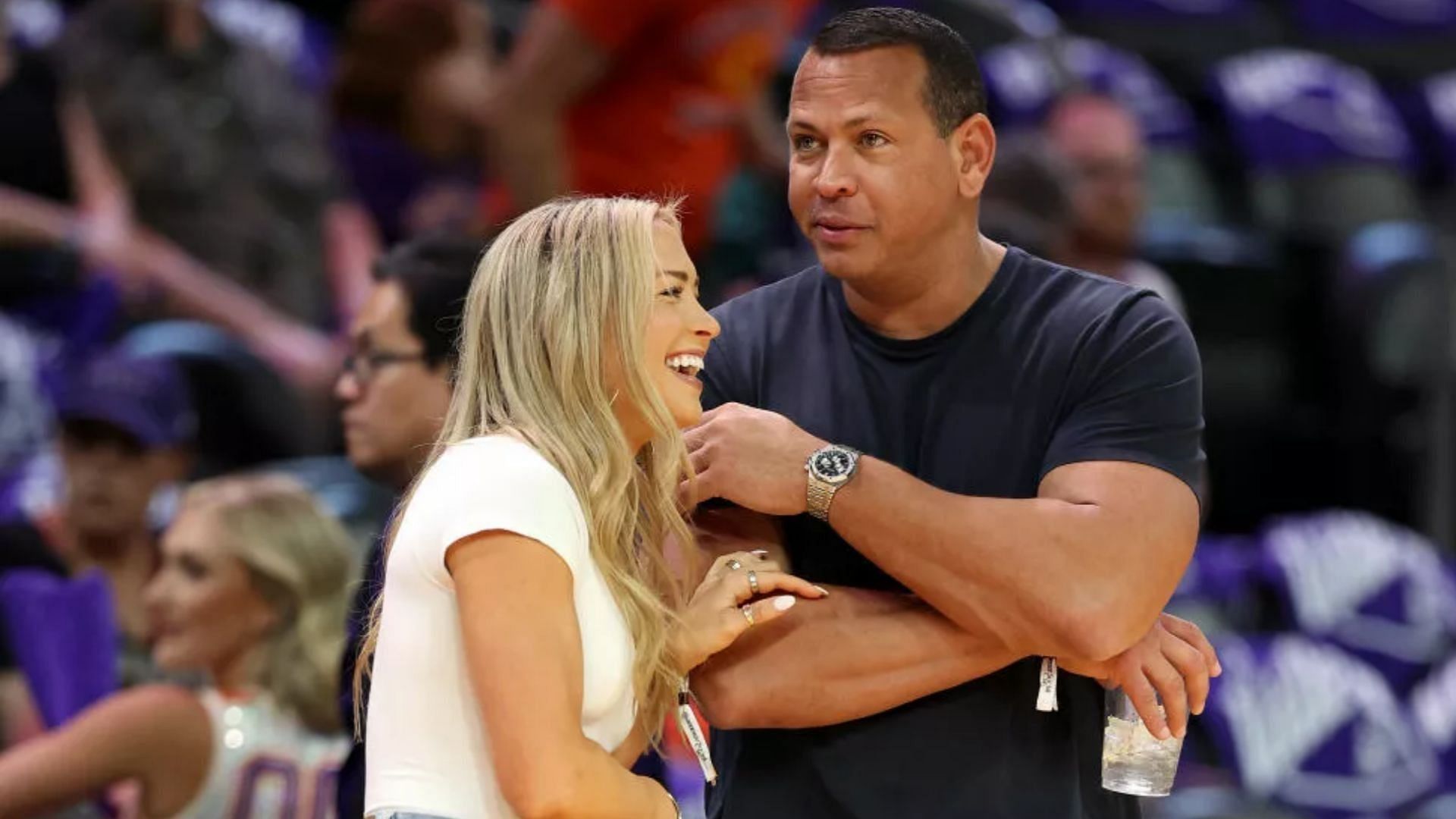 Alex Rodriguez with his ex-girlfriend Kathryne Padgett at a NBA game.