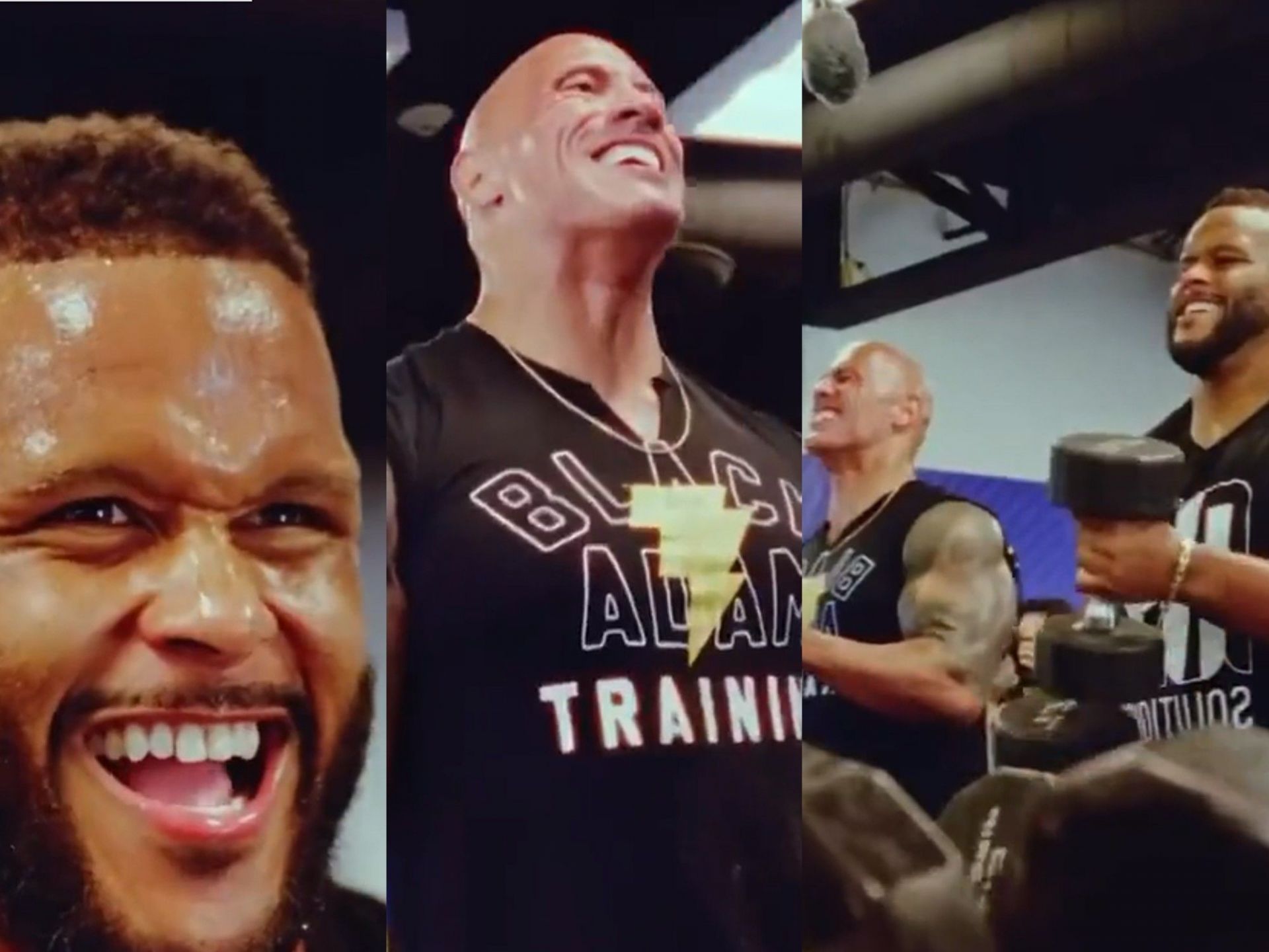 The Rock tries on Aaron Donald's Super Bowl ring during insane workout as  ex-wrestler says NFL star is 'living my dream'