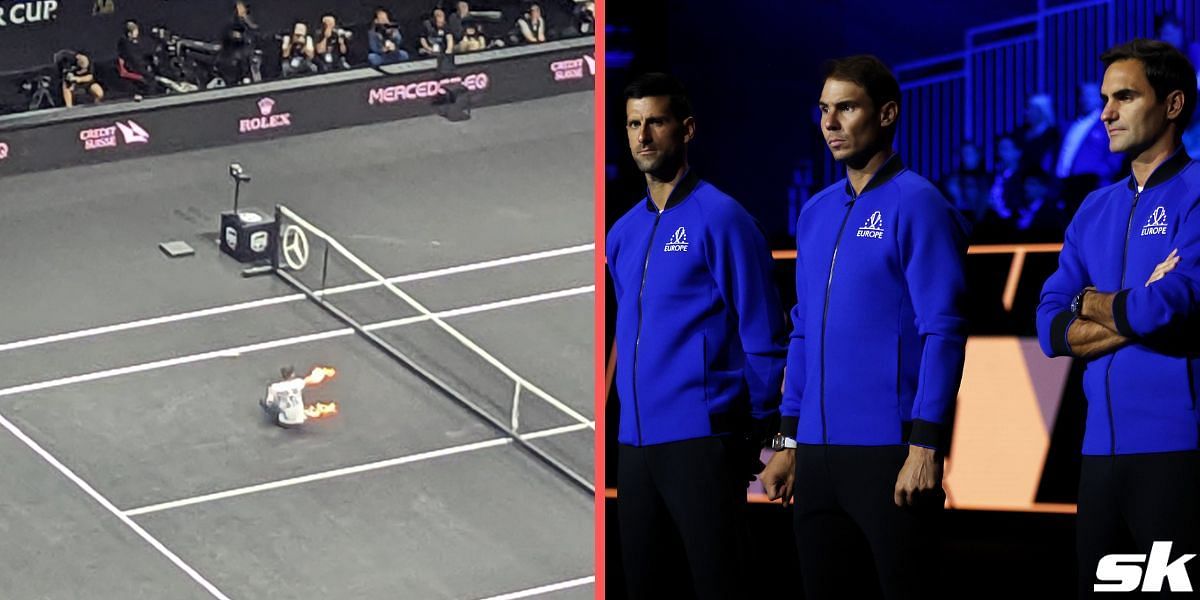 The Laver Cup Day 1 was interrupted by a protestor who set himself on fire