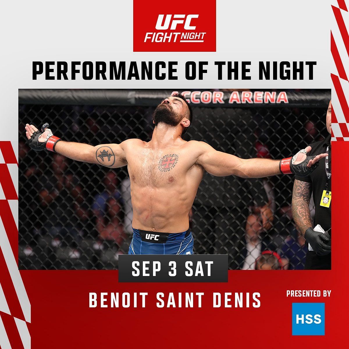 Benoit Saint-Denis claimed a &#039;Performance of the Night&#039; bonus [Image via @ufc on Twitter]