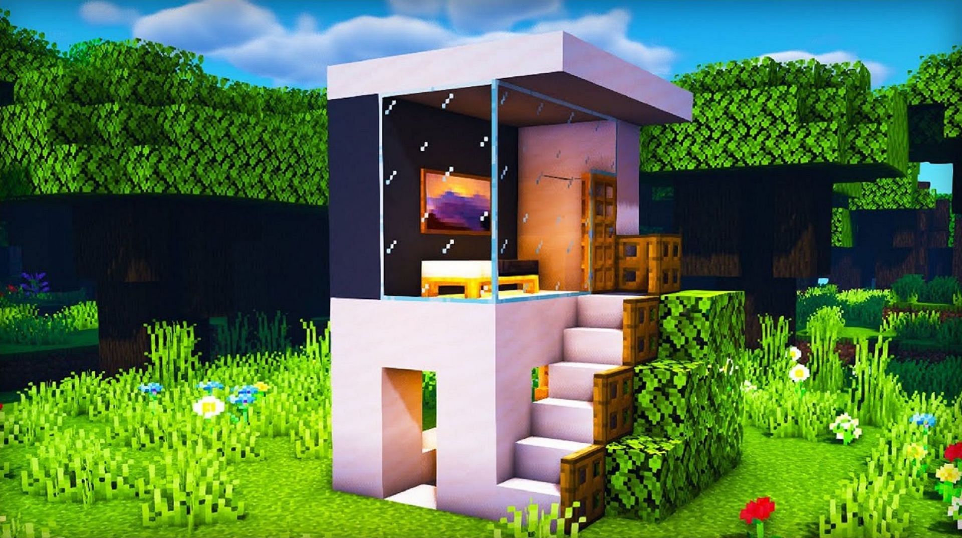 A miniaturized modern home in Minecraft (Image via Random Steve Guy/Youtube)
