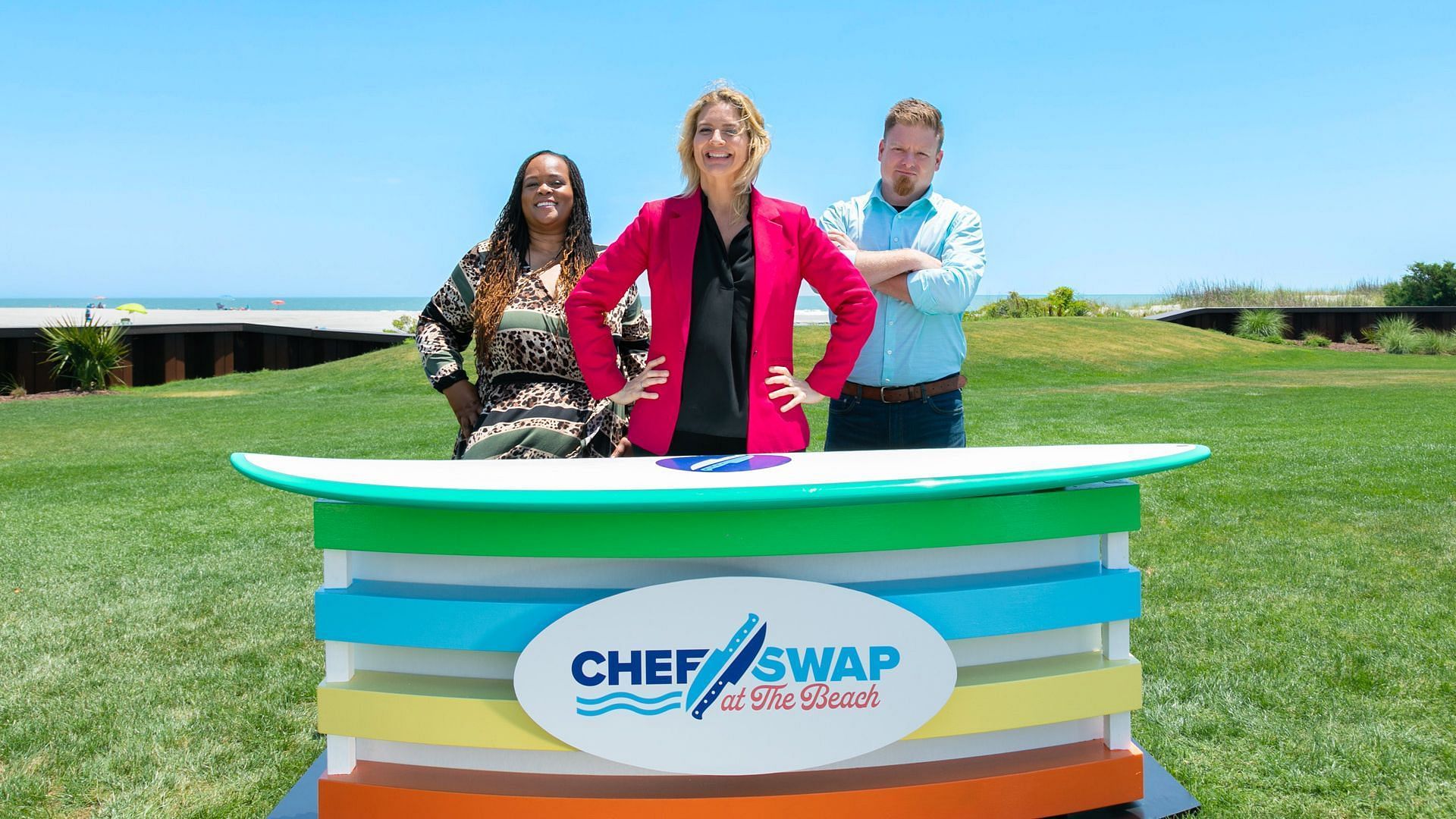 Johanna Wilson Jones and Dylan Foster are ready to judge Chef Swap at the Beach 