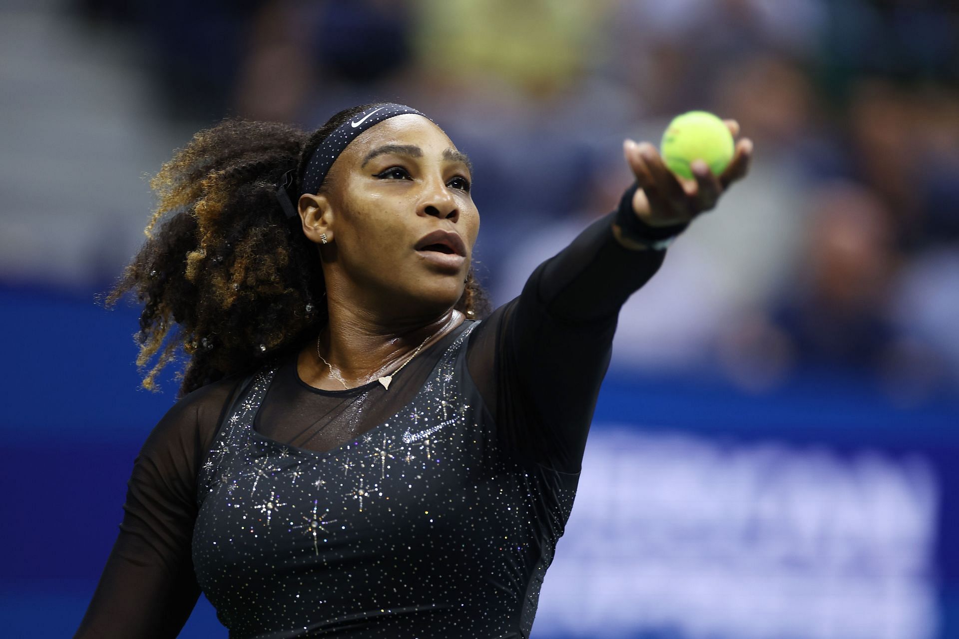 Serena Williams of the United States serves against Ajla Tomlijanovic of Australia at the 2022 US Open - Day 5