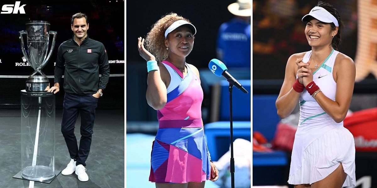 From L-R: Roger Federer, Naomi Osaka and Emma Raducanu.
