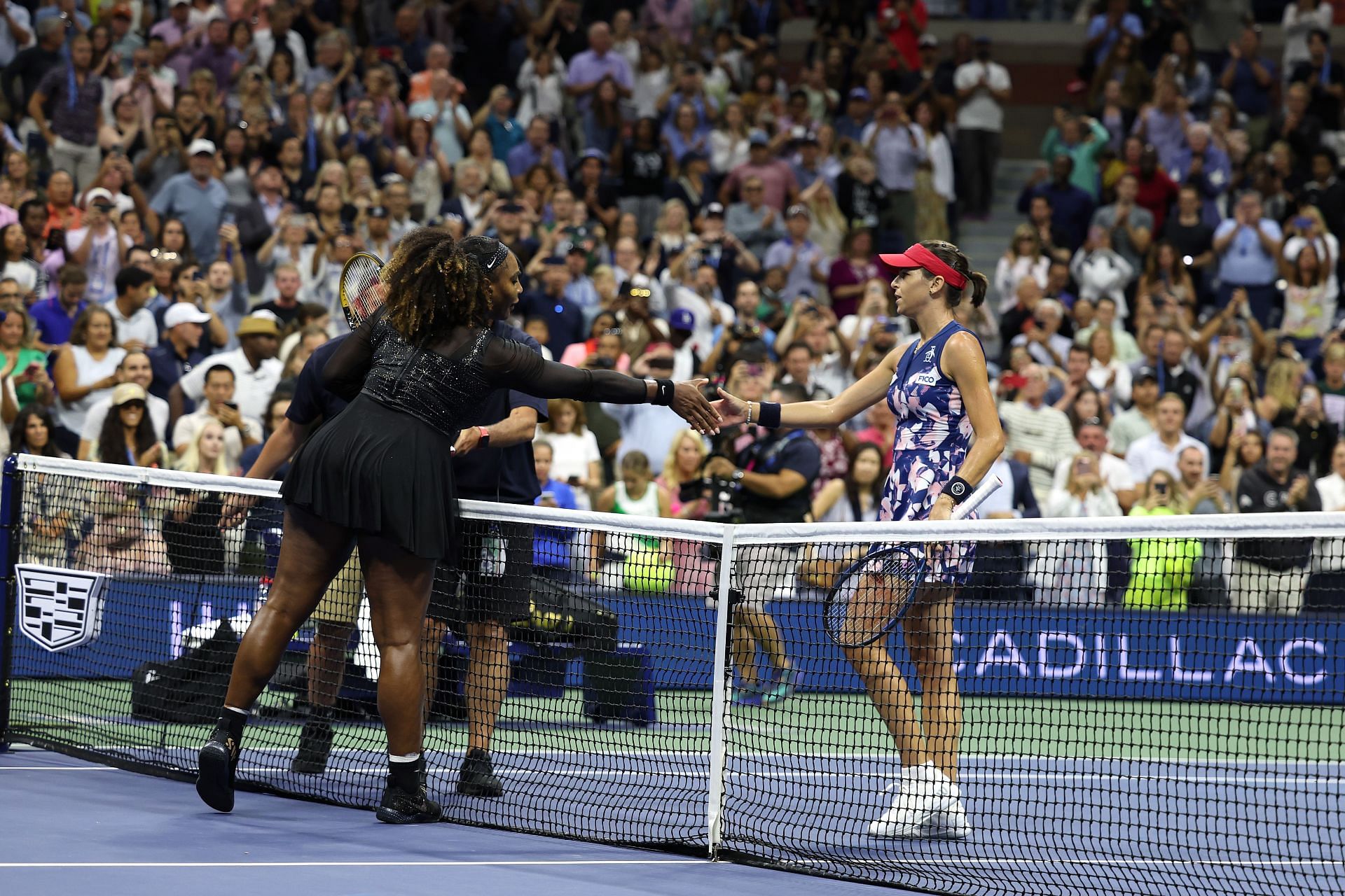 Serena Williams and Alija Tomljanovic shake hands after their 2022 US Open third-round clash.