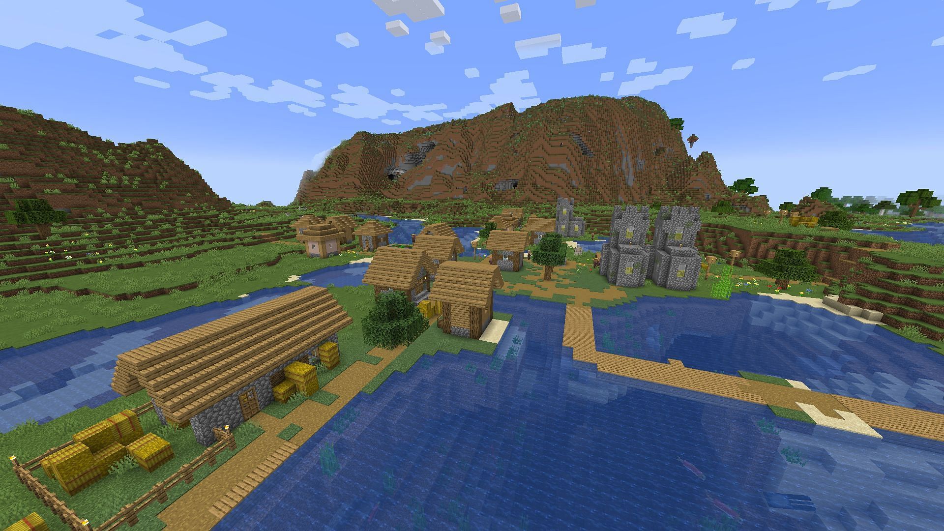 One of the most beautiful backdrops a village can have in Minecraft (Image via Mojang)