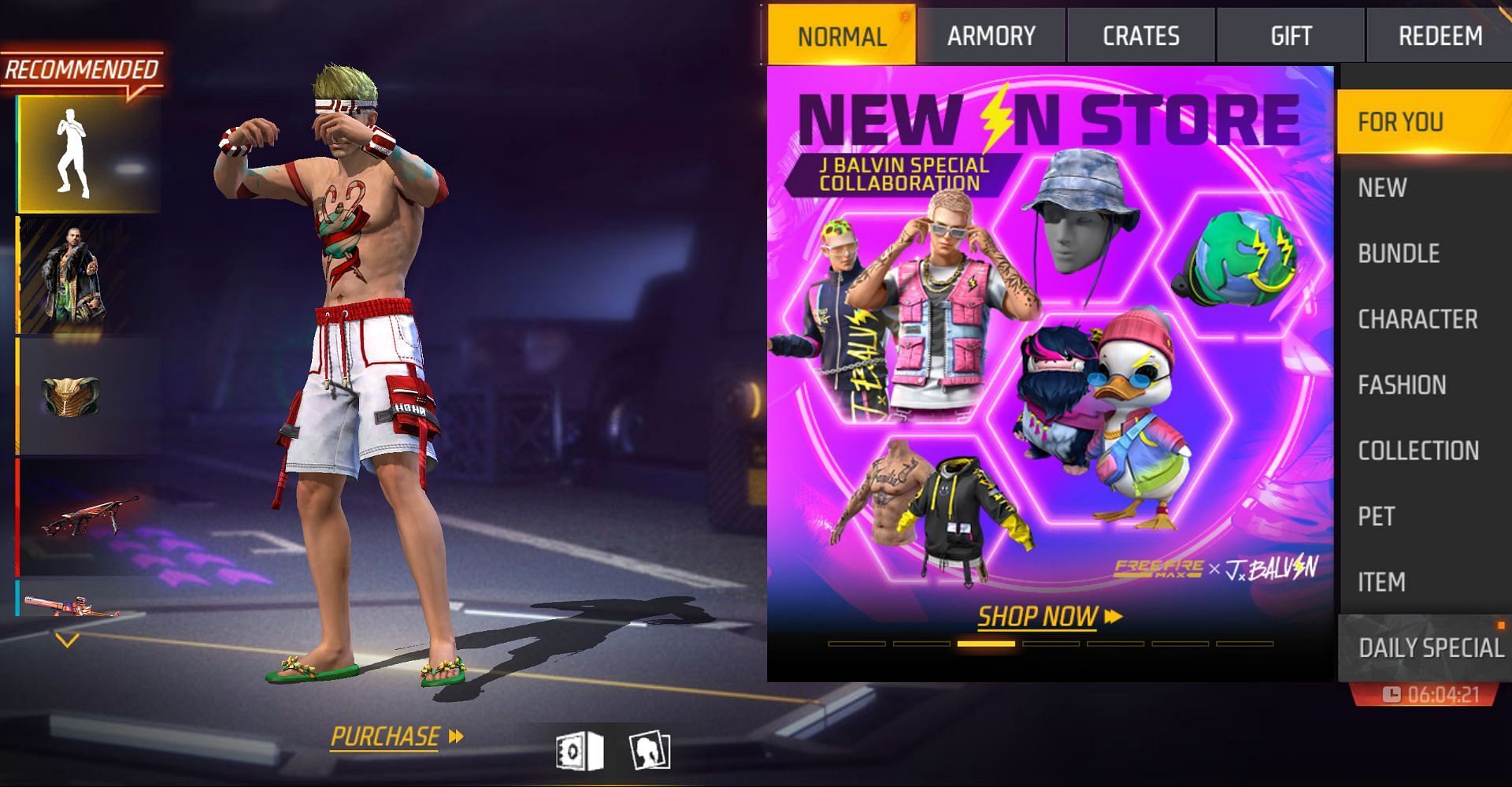 J Balvin collaboration items are available in the store (Image via Garena)