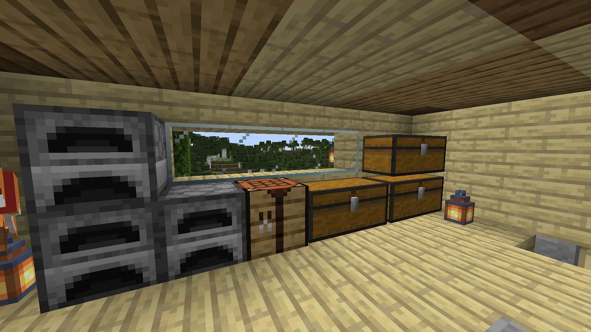 Simple crafting and smelting area in Minecraft (Image via Mojang)