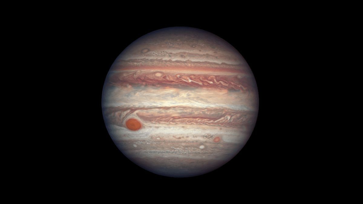 Jupiter as seen from NASA&rsquo;s Hubble Space Telescope (via NASA, ESA, and A. Simon, NASA Goddard)