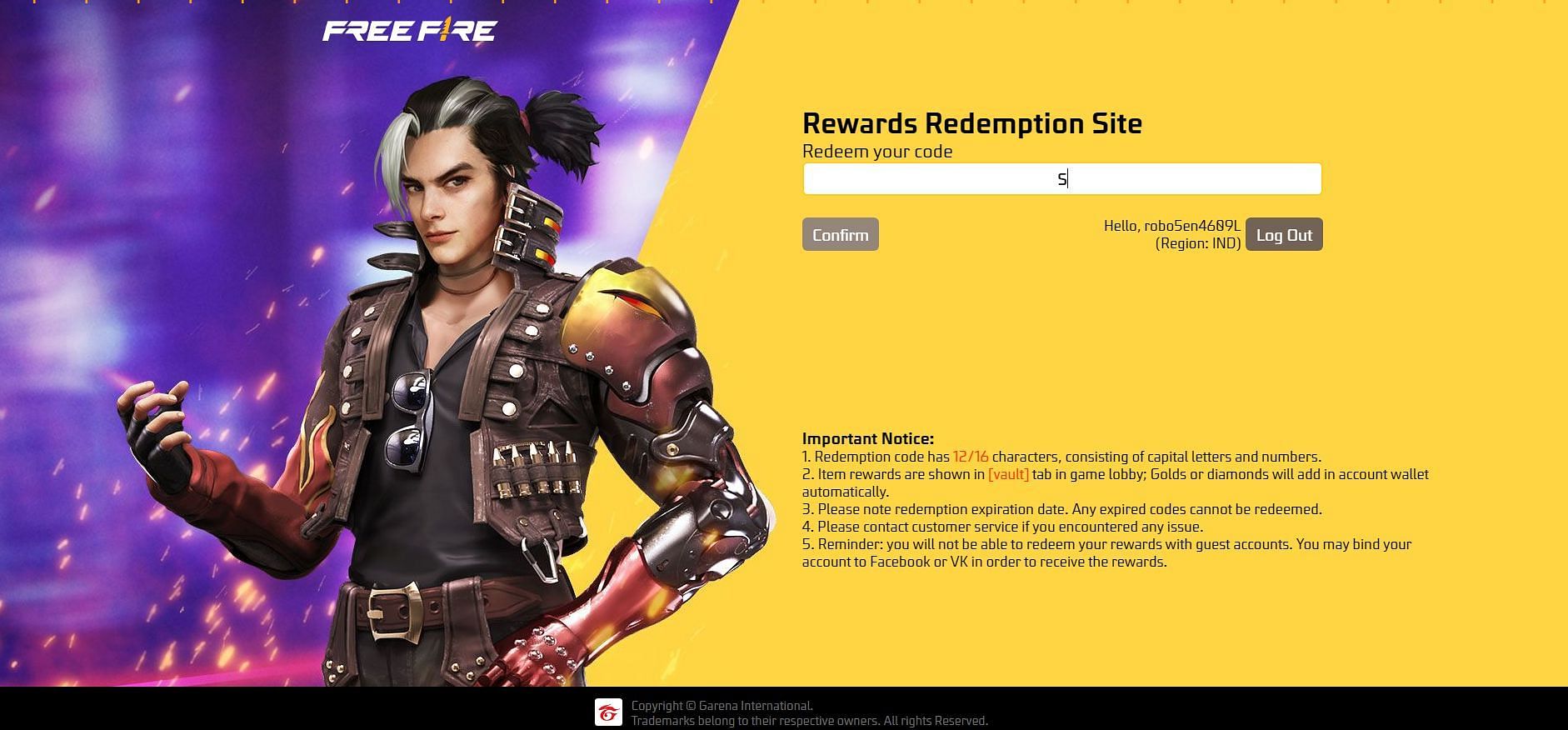 Redemption codes also offer free rewards that include Free Fire MAX diamonds (Image via Garena)