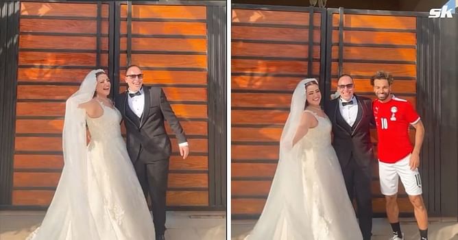 WATCH: Liverpool superstar Mohamed Salah surprises newly-wed couple by crashing wedding photo while on international duty