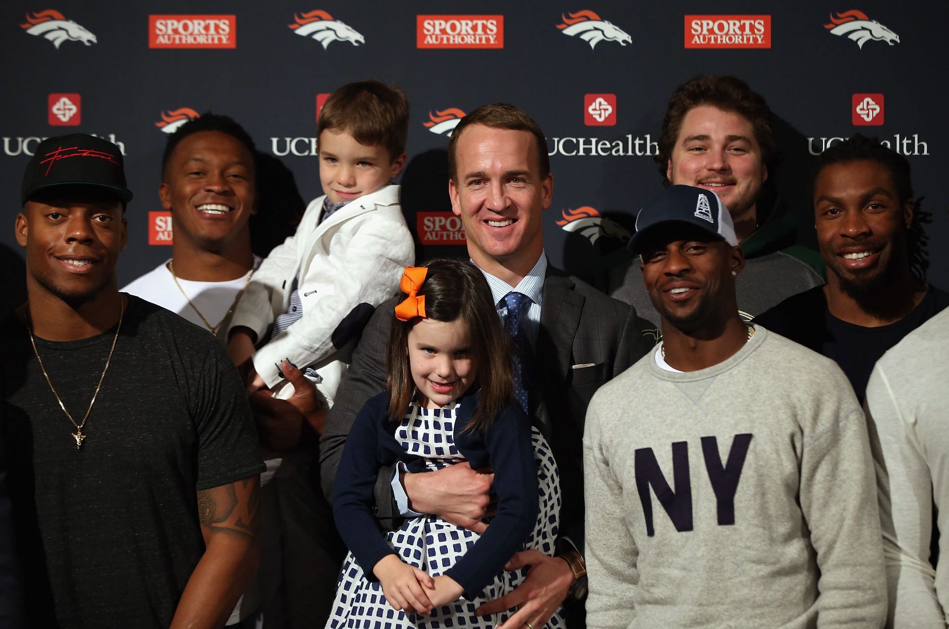 Broncos' quarterback Manning speaking at Frenship on April 5