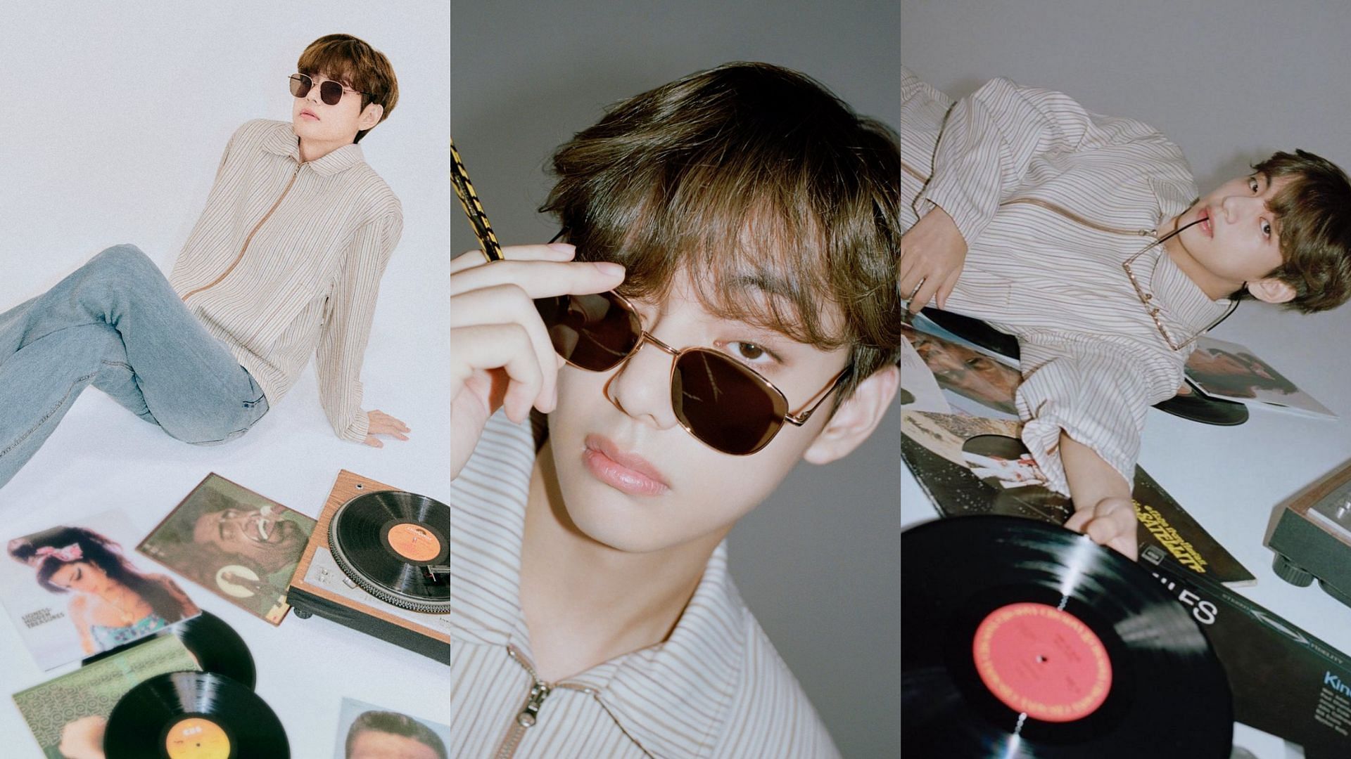 Kim Tae-hyung showing off his artistic side for his Weverse magazine interview (Images via Weverse)