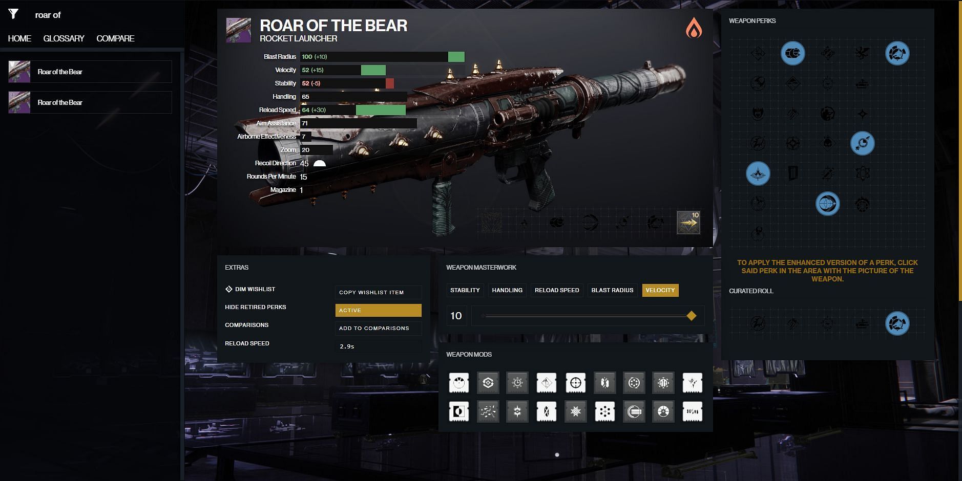 Roar of the Bear god roll for boss DPS (Image via Destiny 2 Gunsmith)