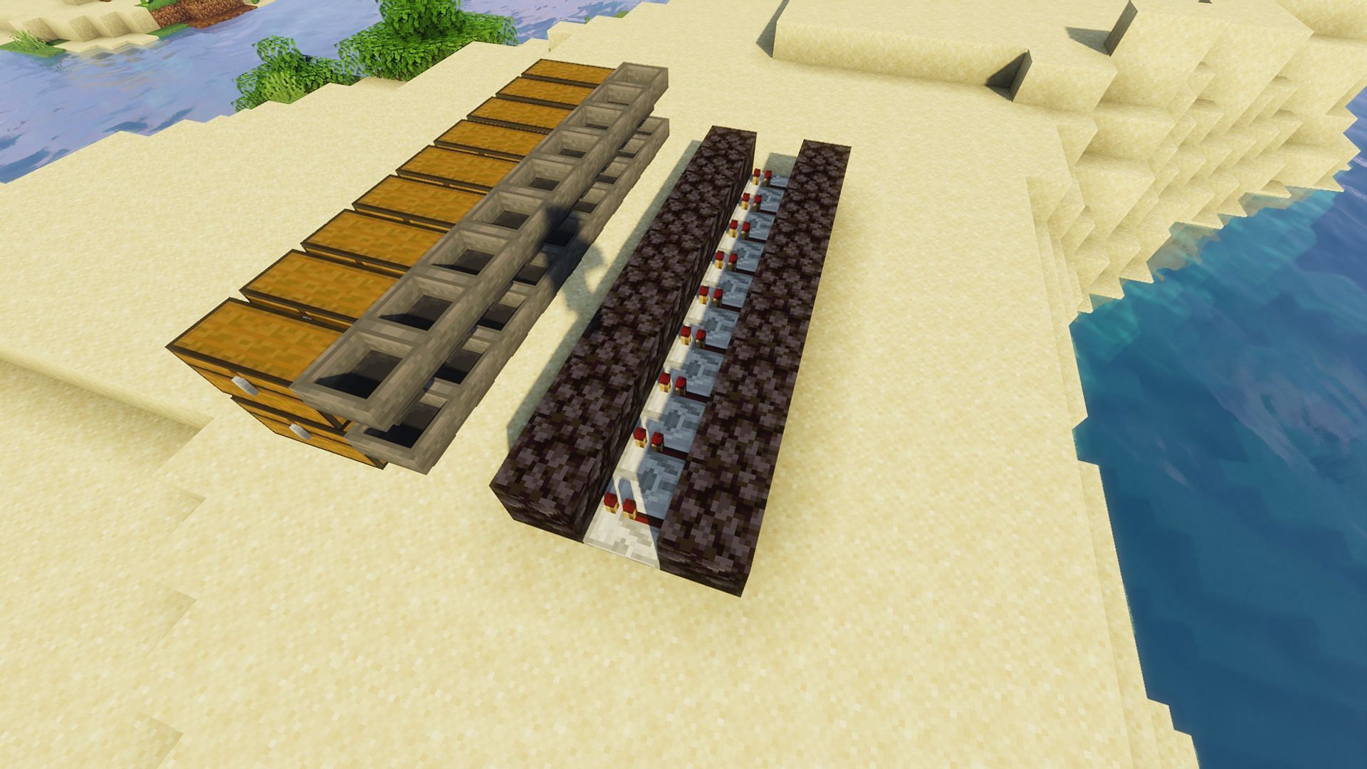 Rows of blocks surrounding the repeaters (Image via Minecraft)