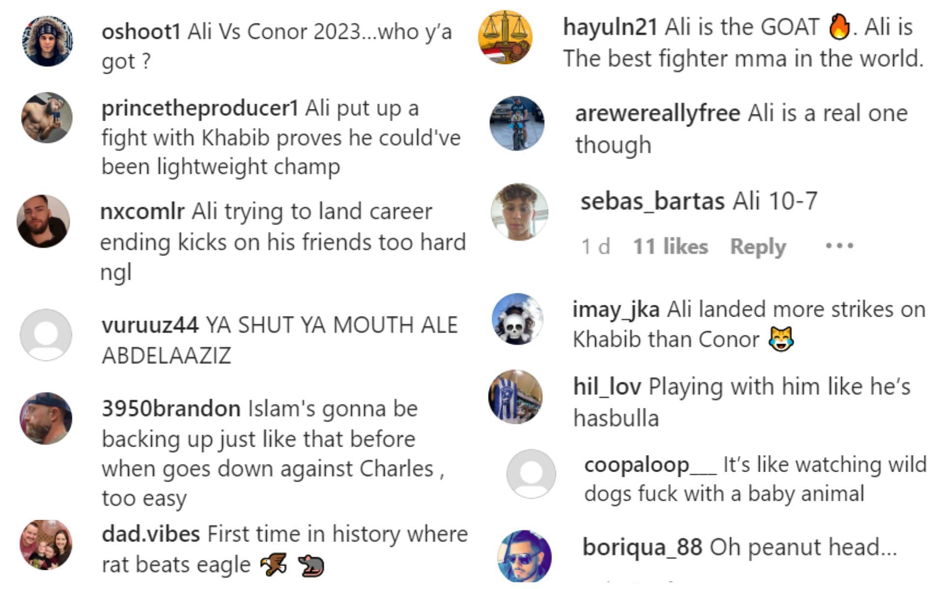 Fans&#039; comments under the post of the three mock sparring