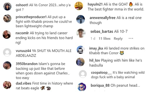 Fans' comments under the post of the three mock sparring