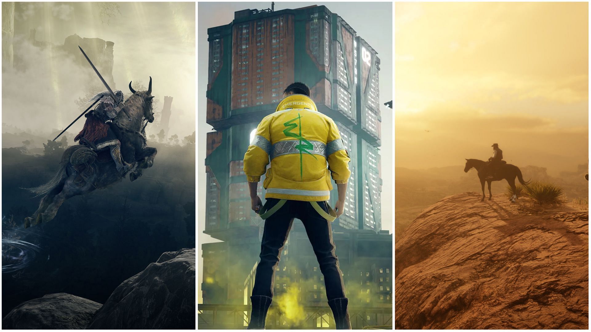 Some great open-world games to get into this September (Image via FromSoftware, CD Projekt Red &amp; Rockstar Games)