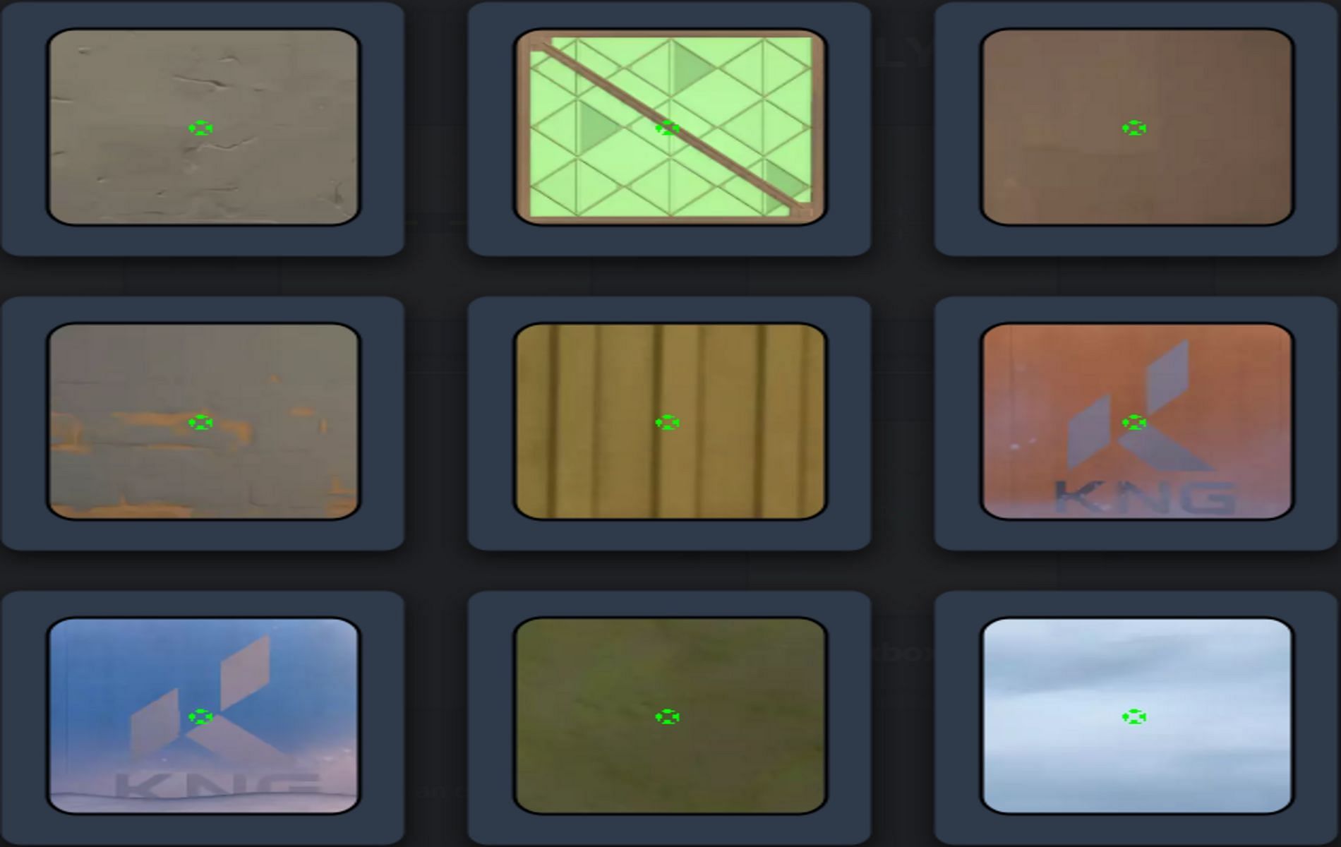 How the Xbox crosshair looks on different surfaces in Valorant (Image via Valorant Crosshair Database)